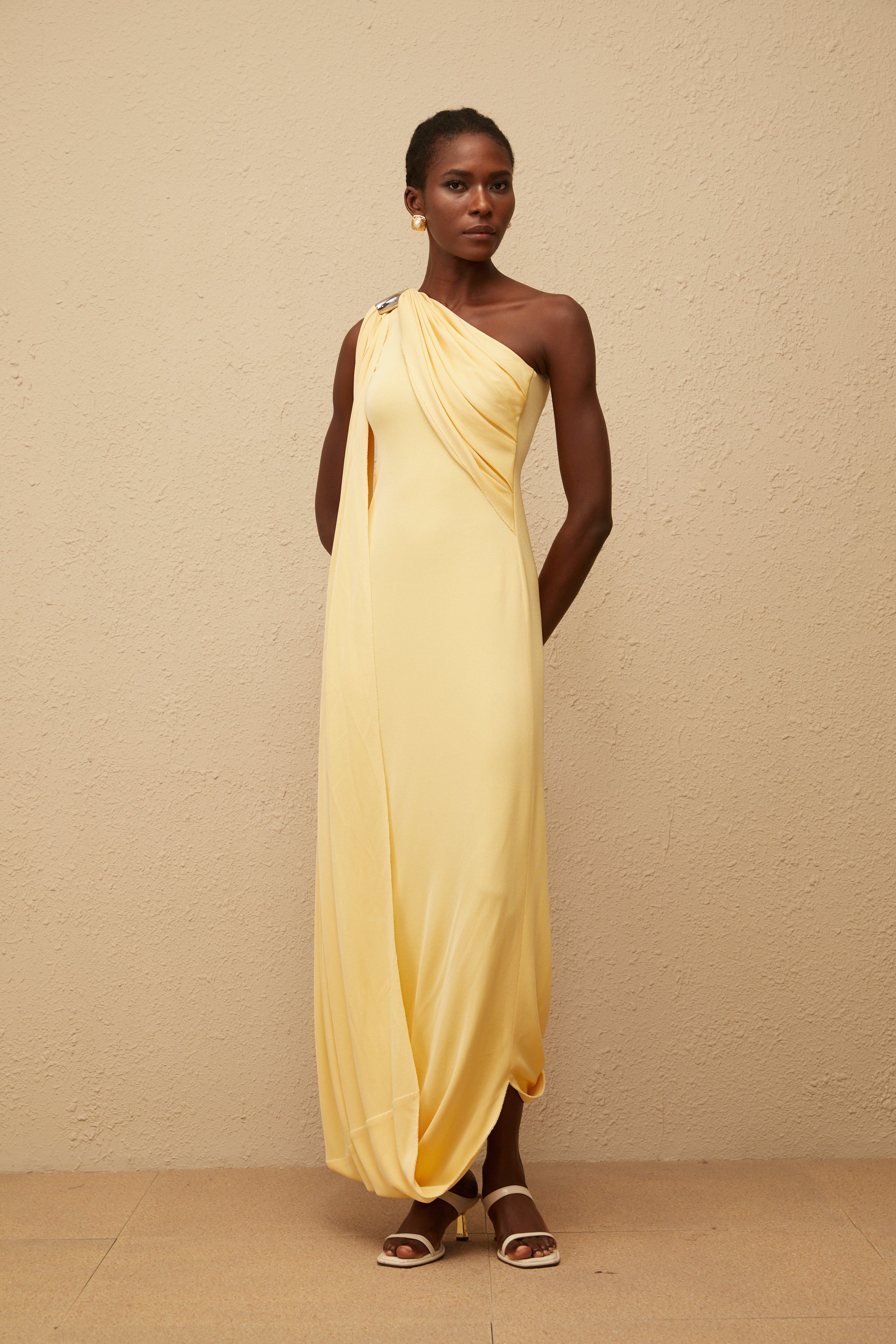 Garance Yellow Draped Asymmetrical Maxi Dress (Final Sale)