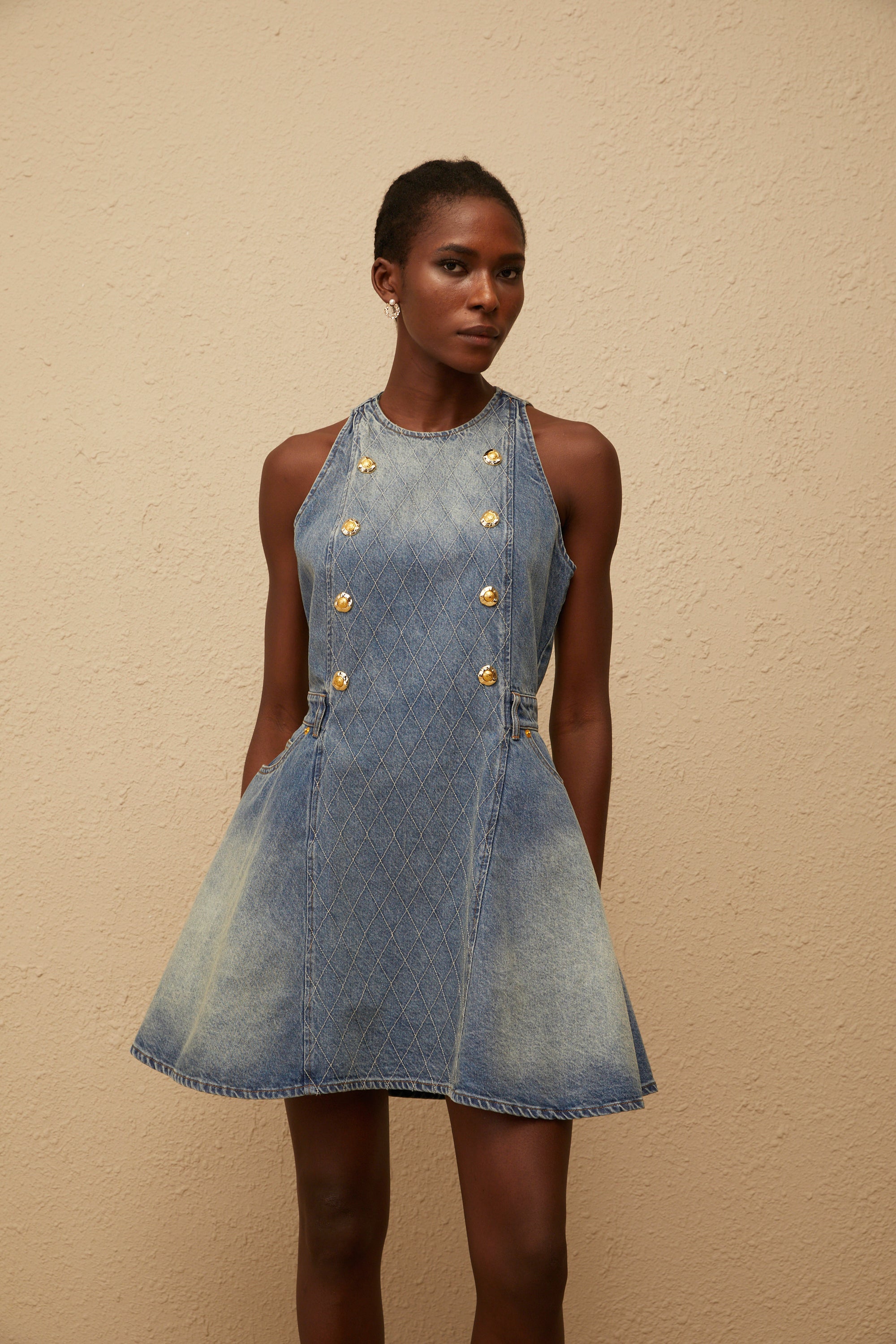 Gunnel Blue Faded Effect Denim Mini Dress (Final Sale-US Only)