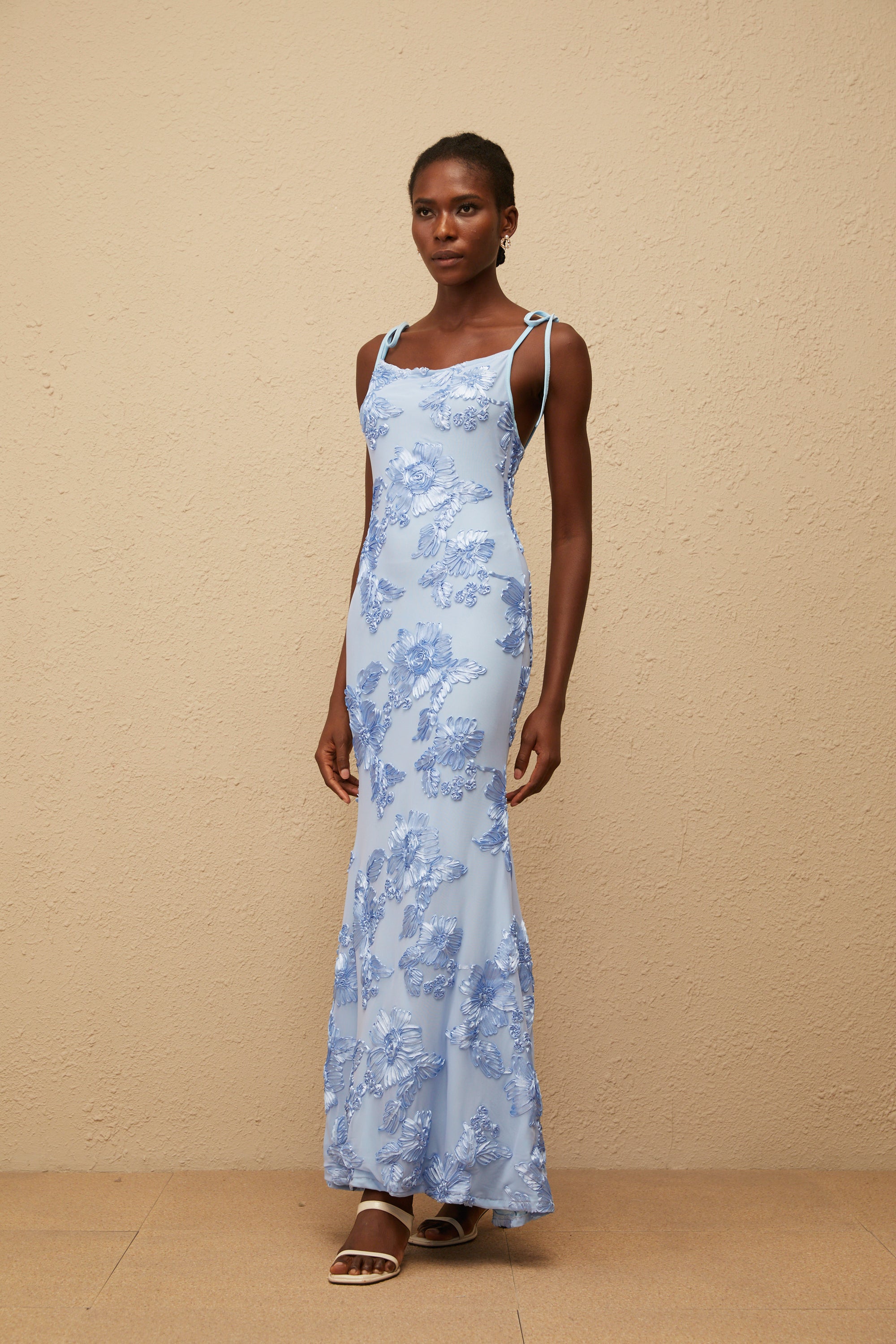 Énigme Blue Jacquard Floral Maxi Dress (Final Sale-US Only)