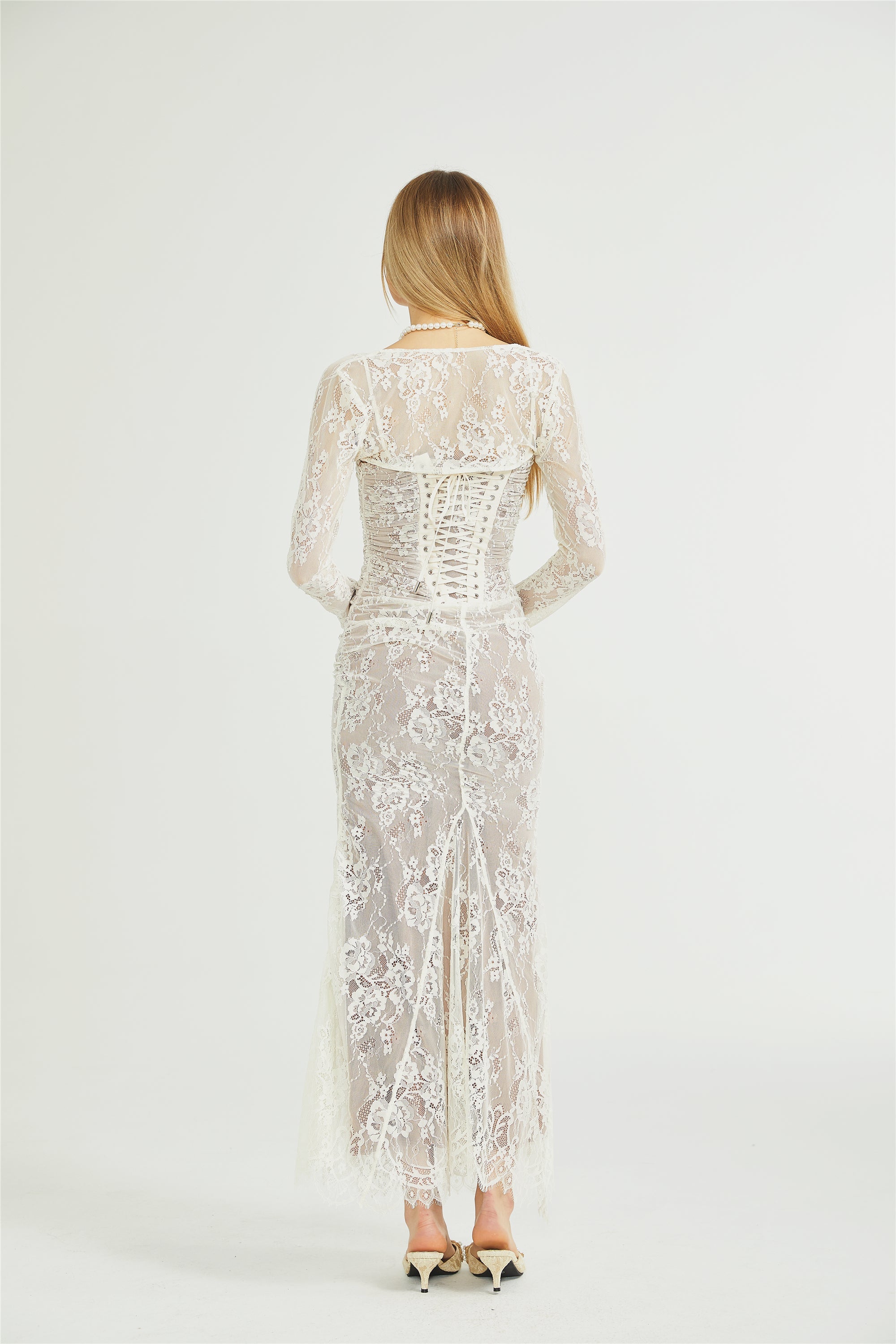 Valérie white floral lace mesh maxi dress (Final Sale)