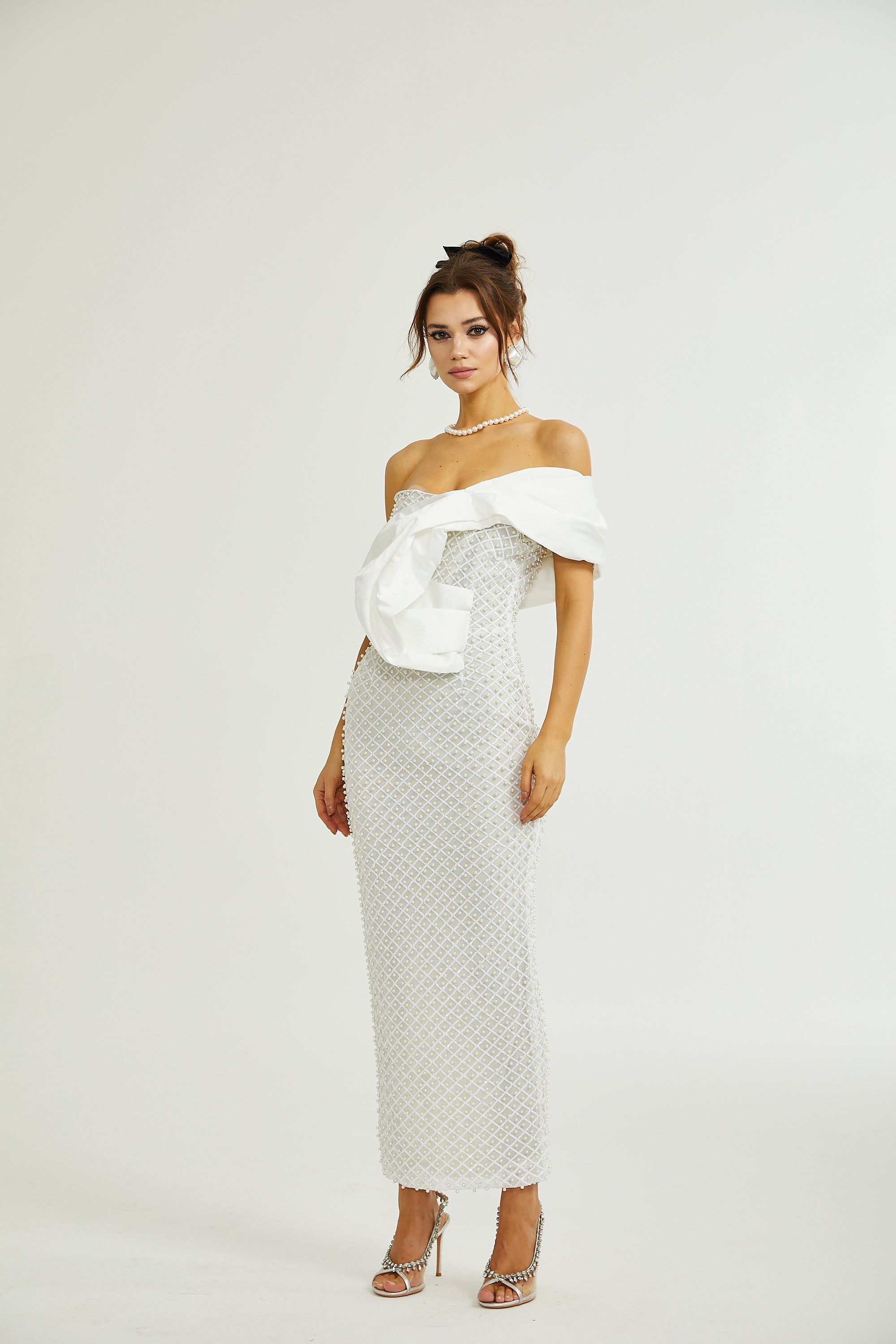Maura faux-pearl off-shoulder dress (Final Sale)