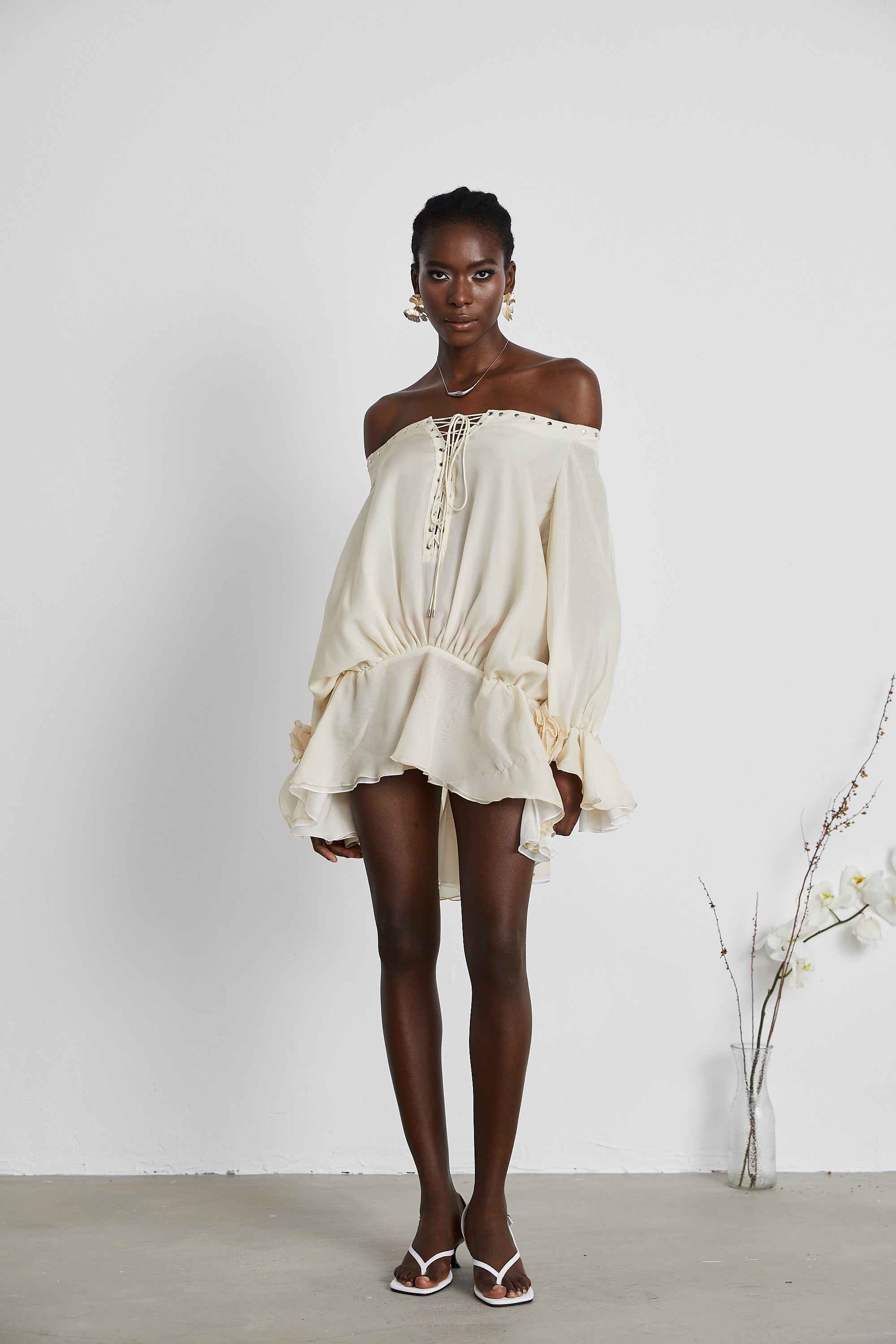 Lisette off-shoulder chiffon mini dress (Final Sale)