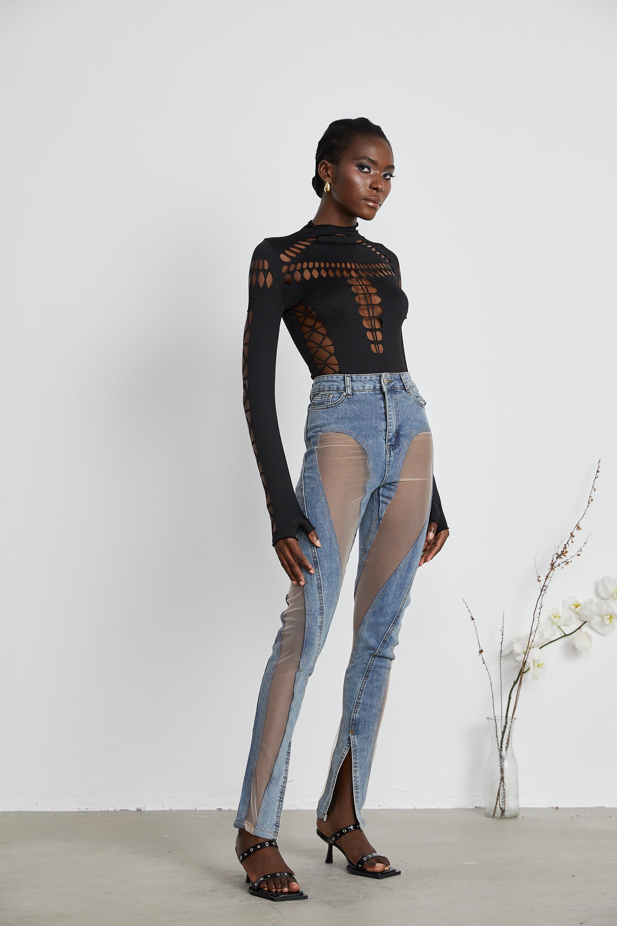 Aélis sheer-panelled jeans (Final Sale)