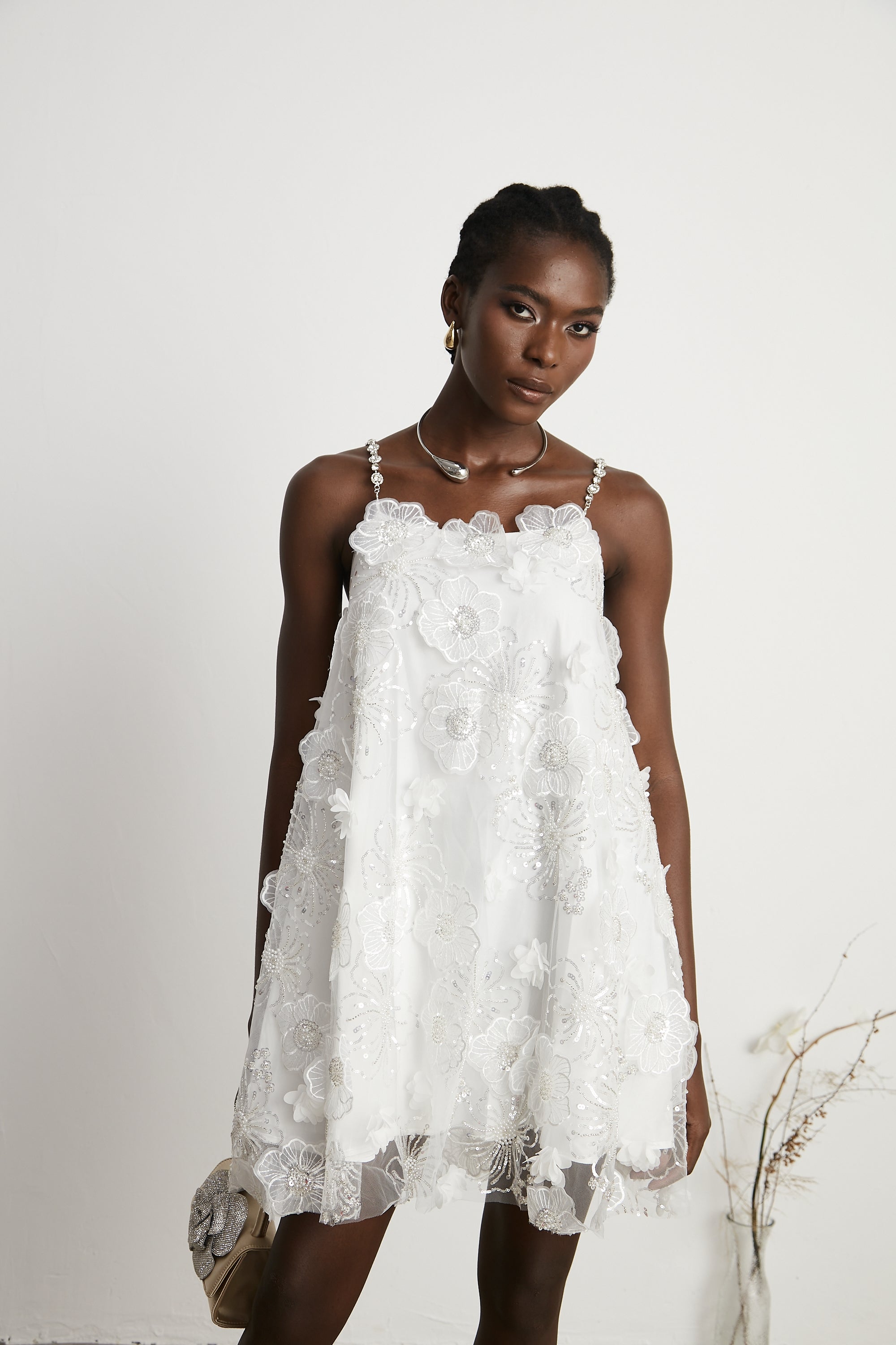 Suzette Crystal-Embellished Floral Mini Dress