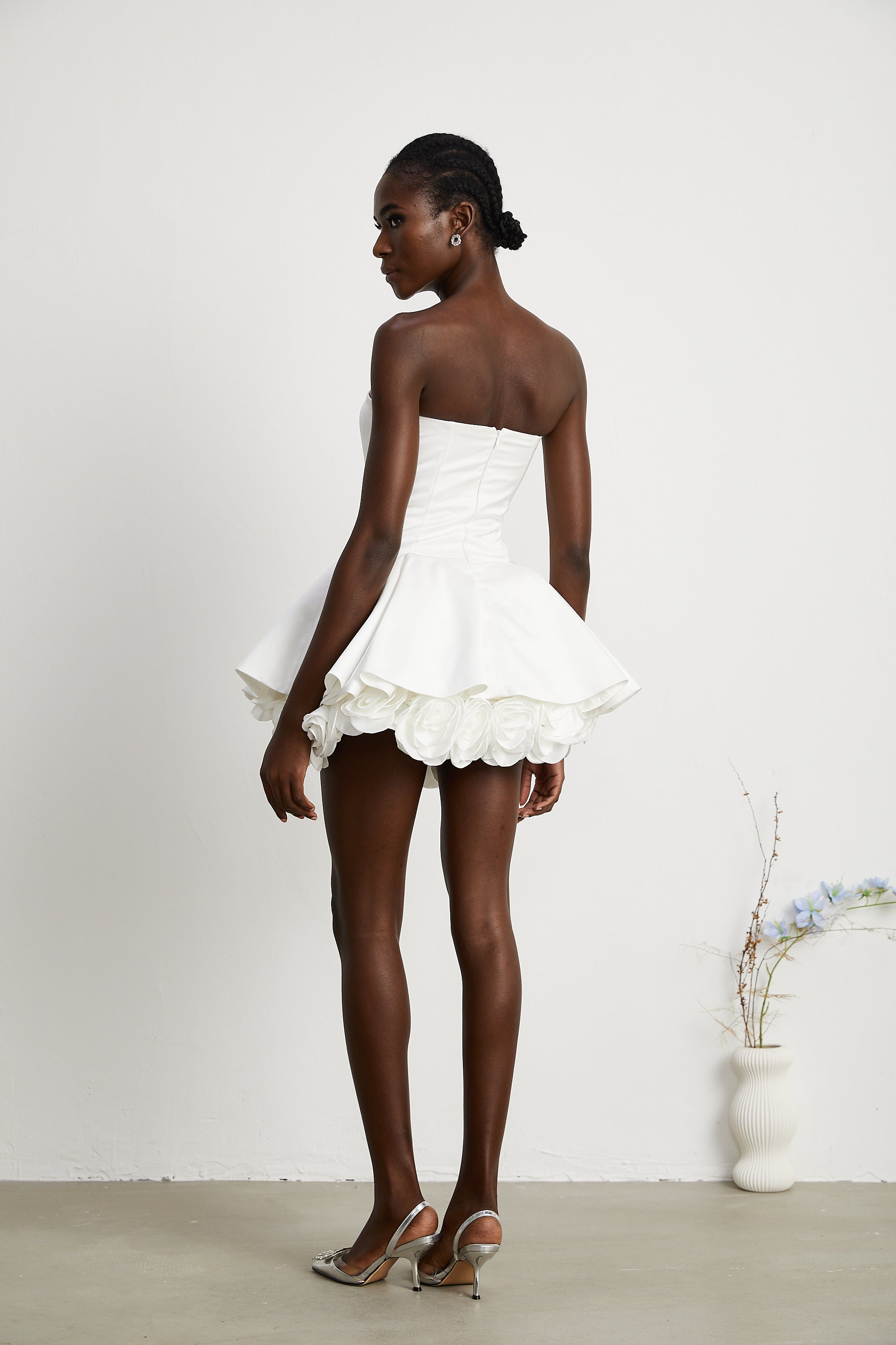 Lucie white petal-layered strapless corset mini dress (Final Sale)