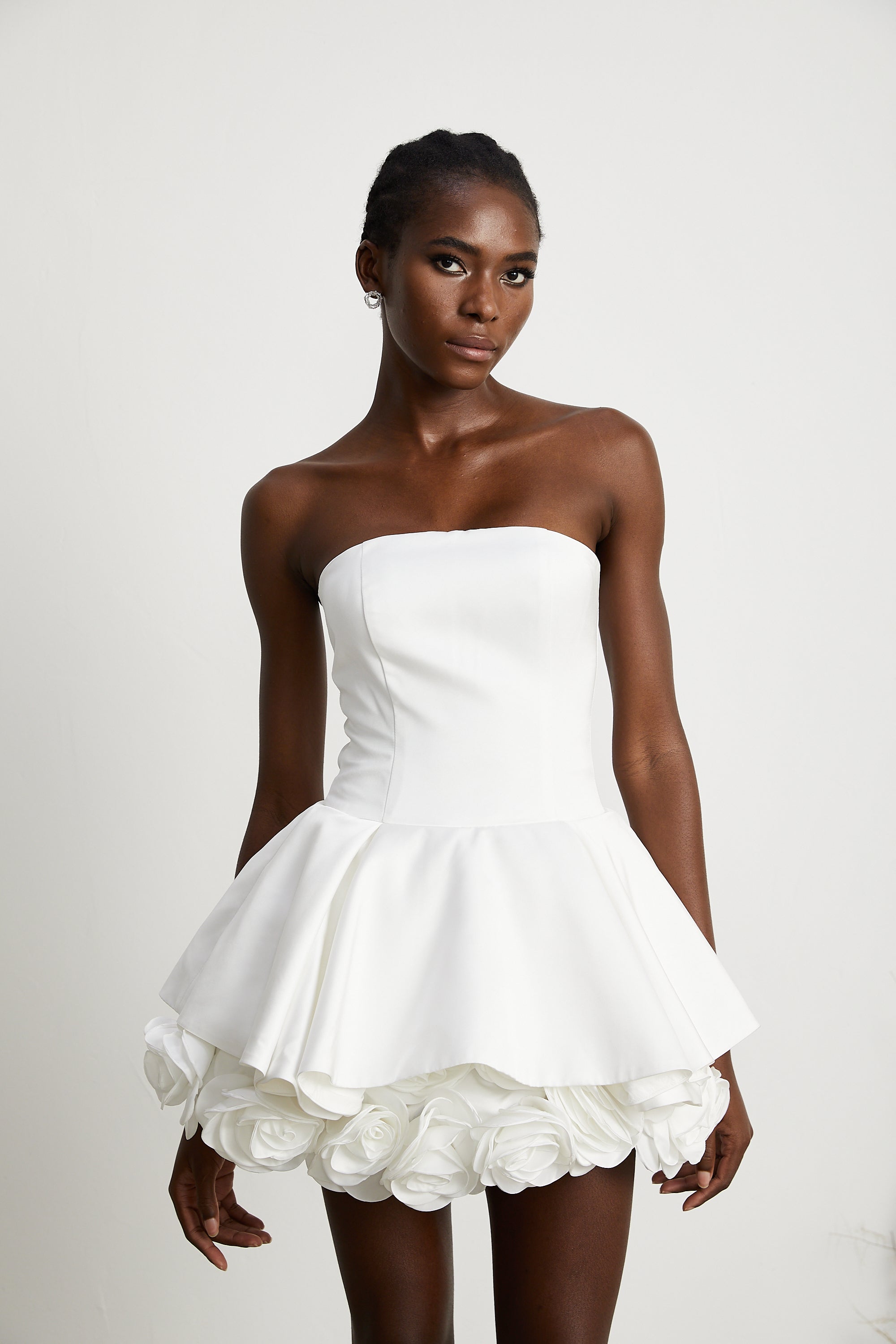 Lucie white petal-layered strapless corset mini dress (Final Sale)