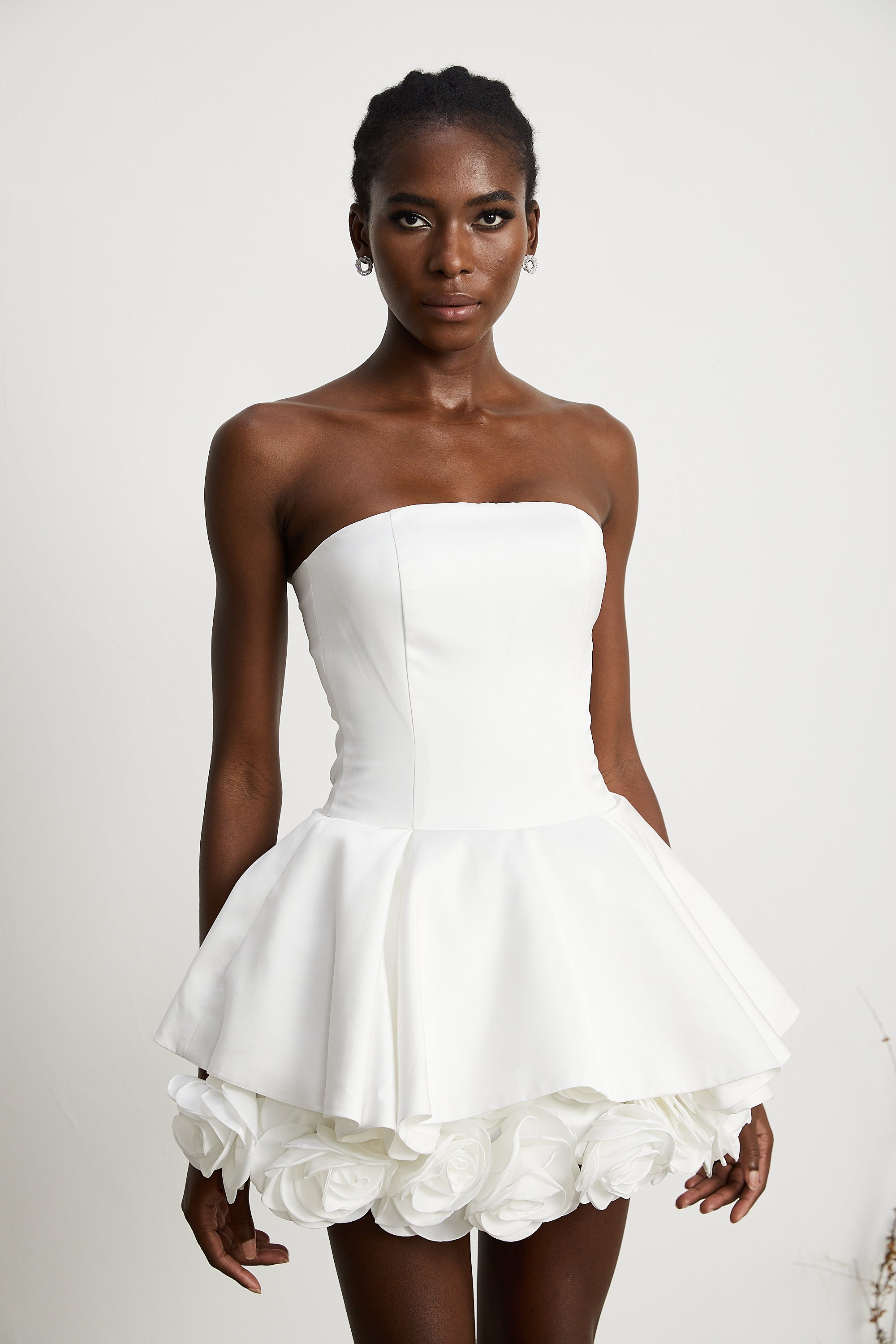 Lucie white petal-layered strapless corset mini dress (Final Sale)