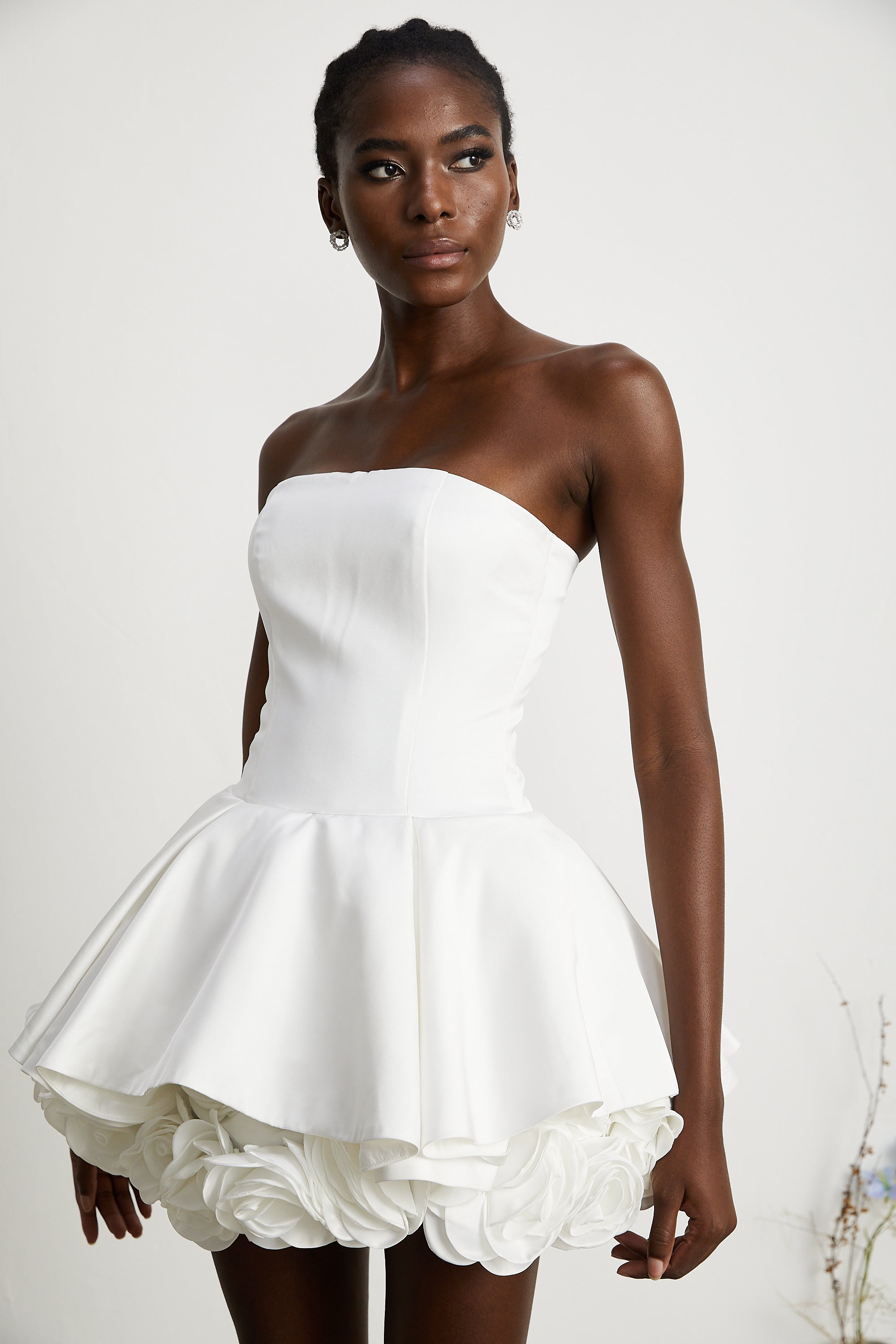 Lucie white petal-layered strapless corset mini dress (Final Sale)