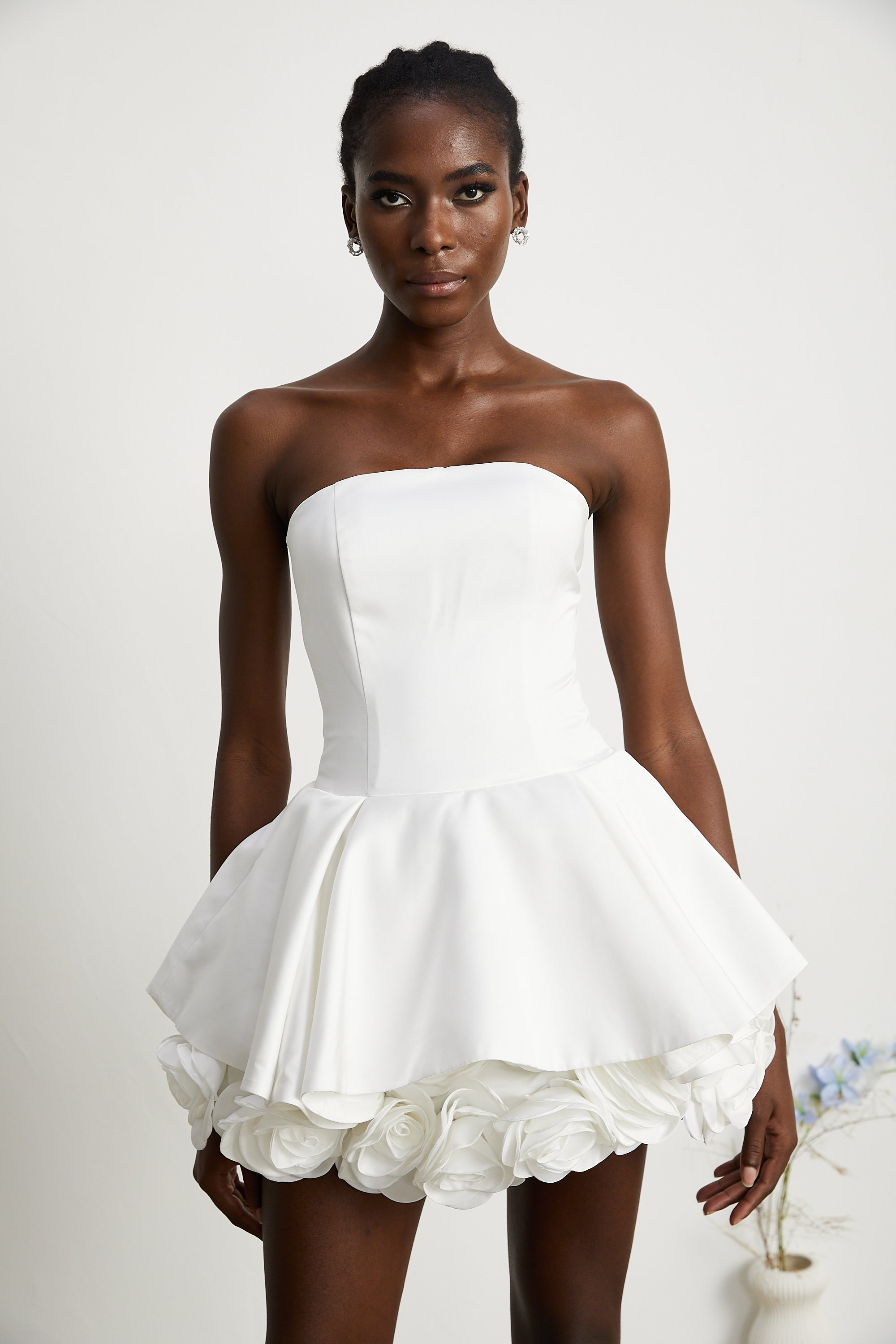 Lucie white petal-layered strapless corset mini dress (Final Sale)