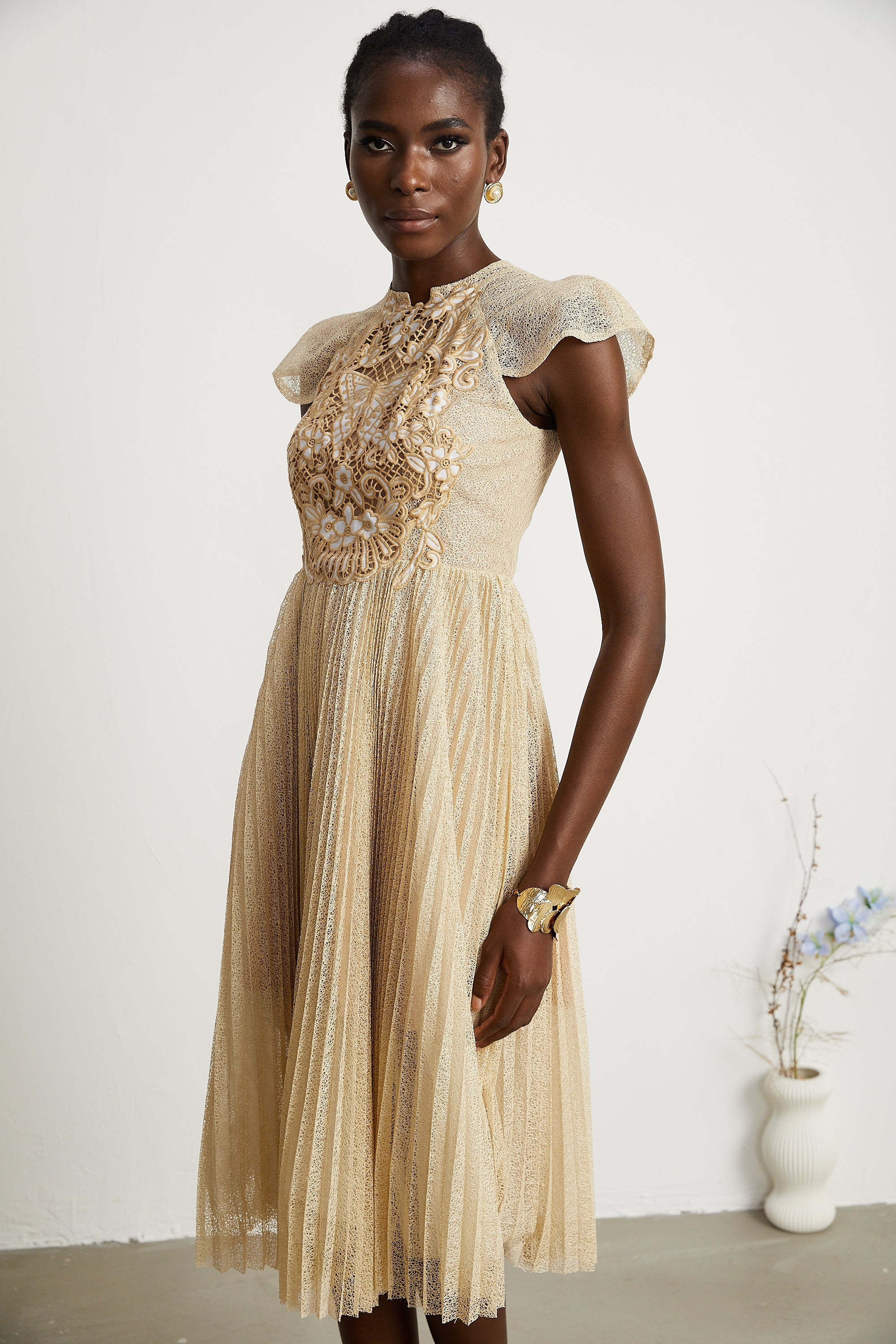 Nerissa embroidered pleated midi dress (Final Sale-US Only)