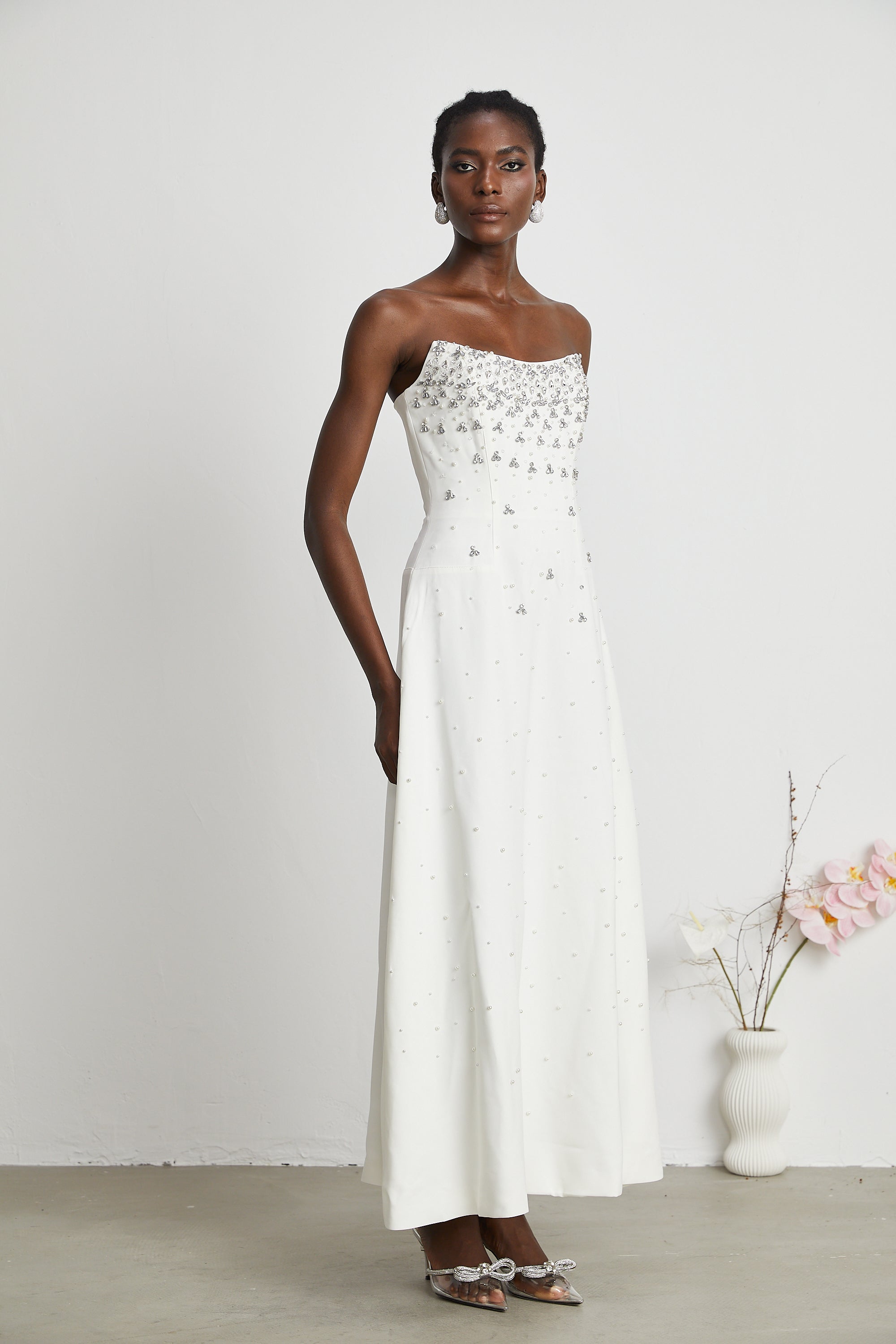 Melisande White Embellished Maxi Dress