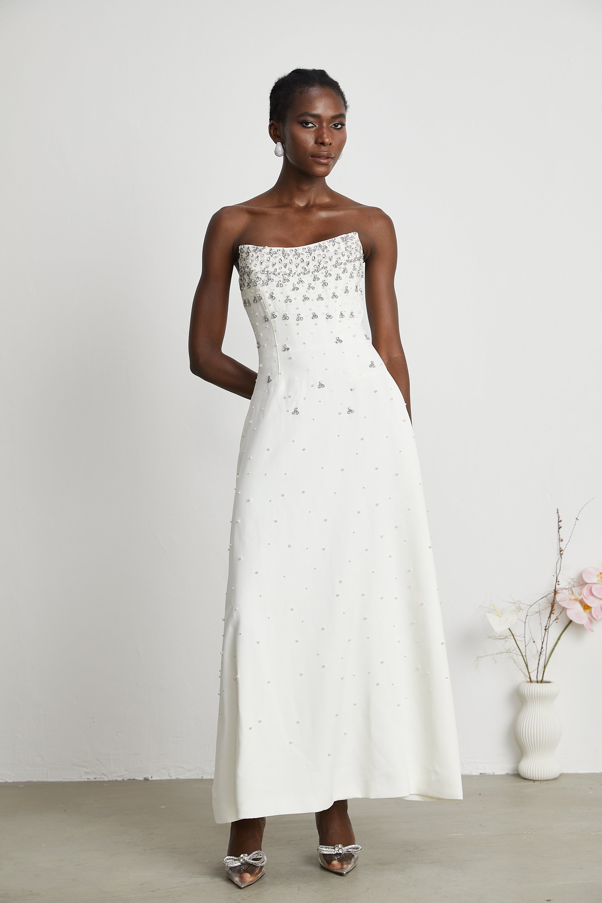 Melisande White Embellished Maxi Dress