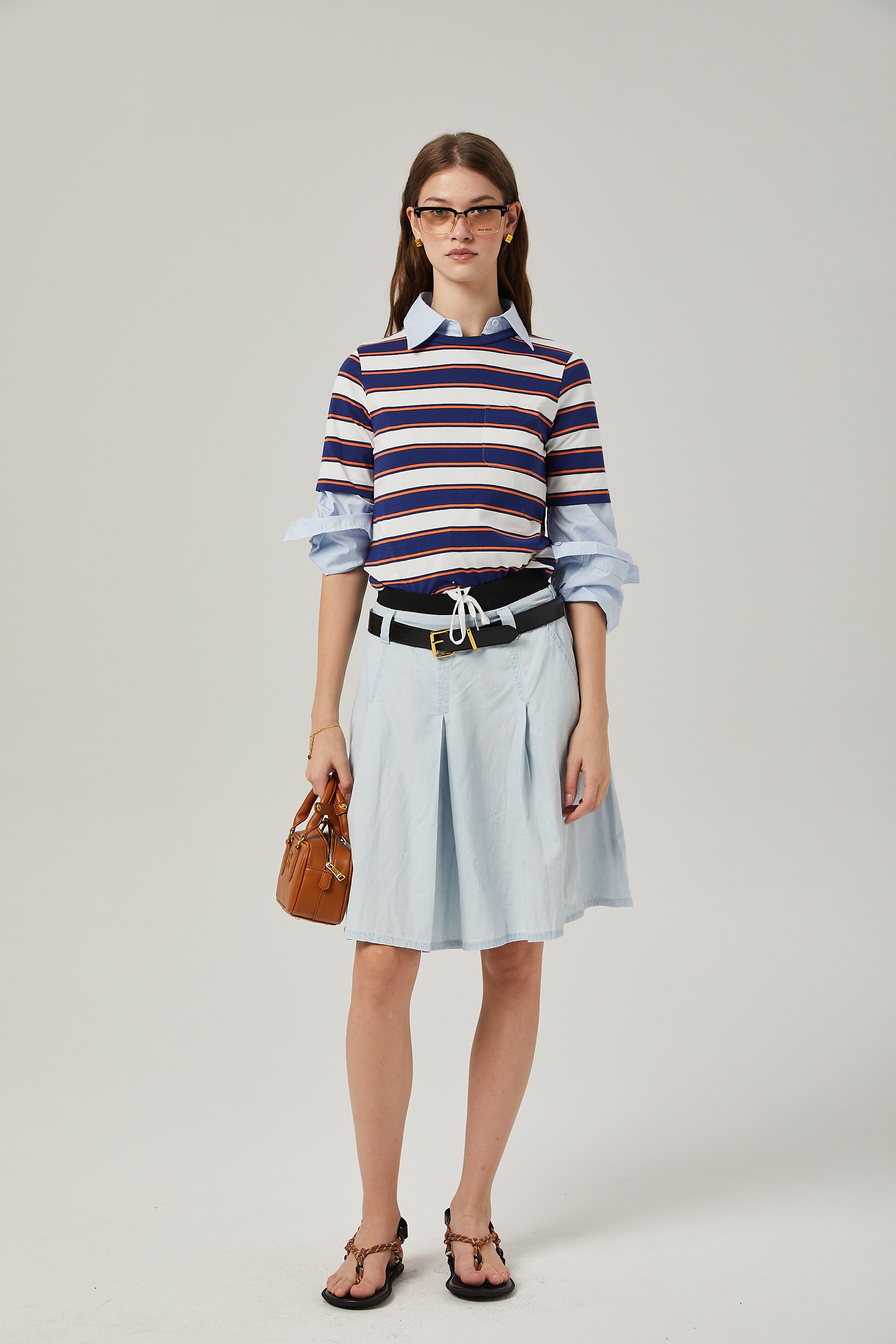 Marina pleated chambray skirt (Final Sale-US Only)