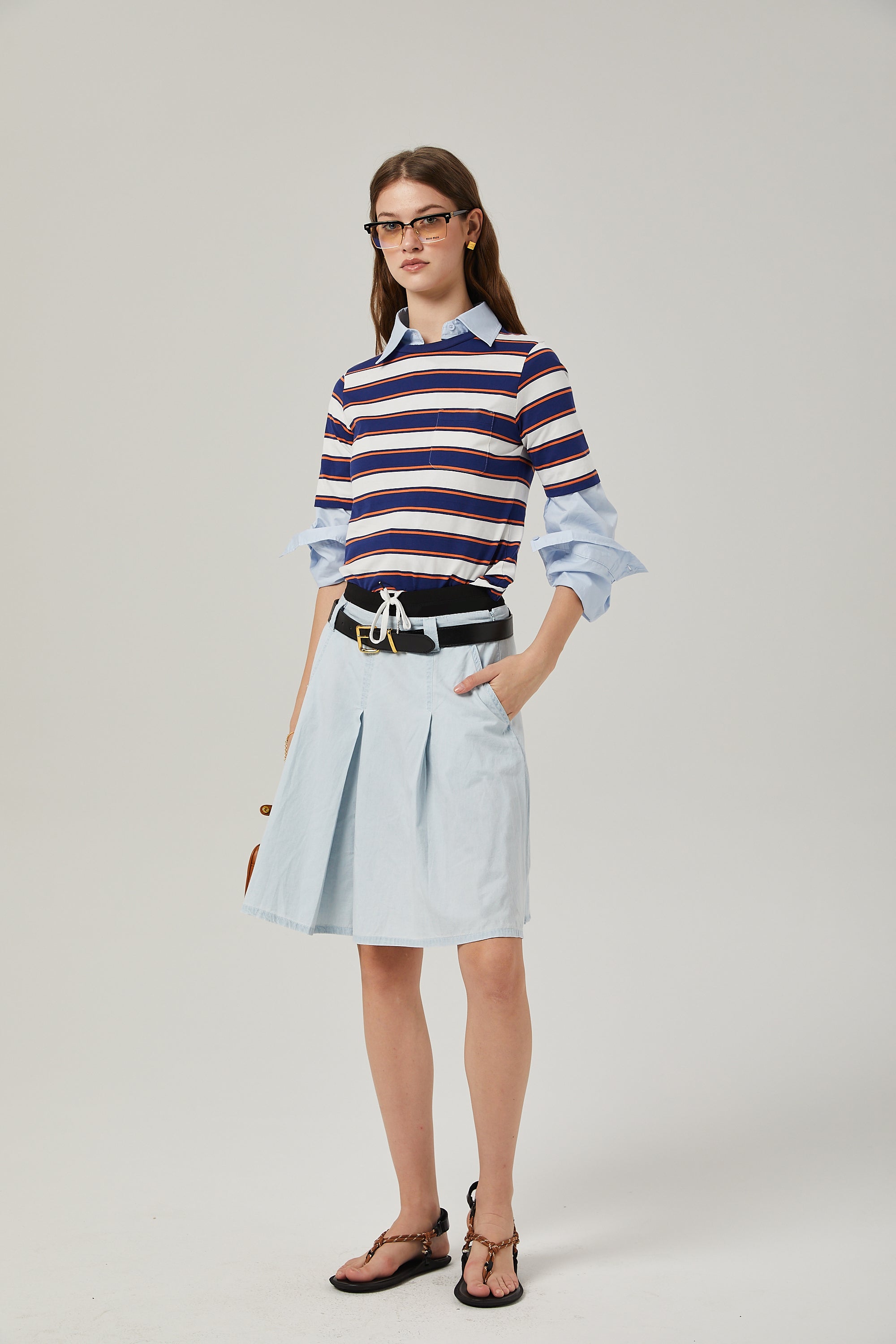 Marina pleated chambray skirt (Final Sale-US Only)