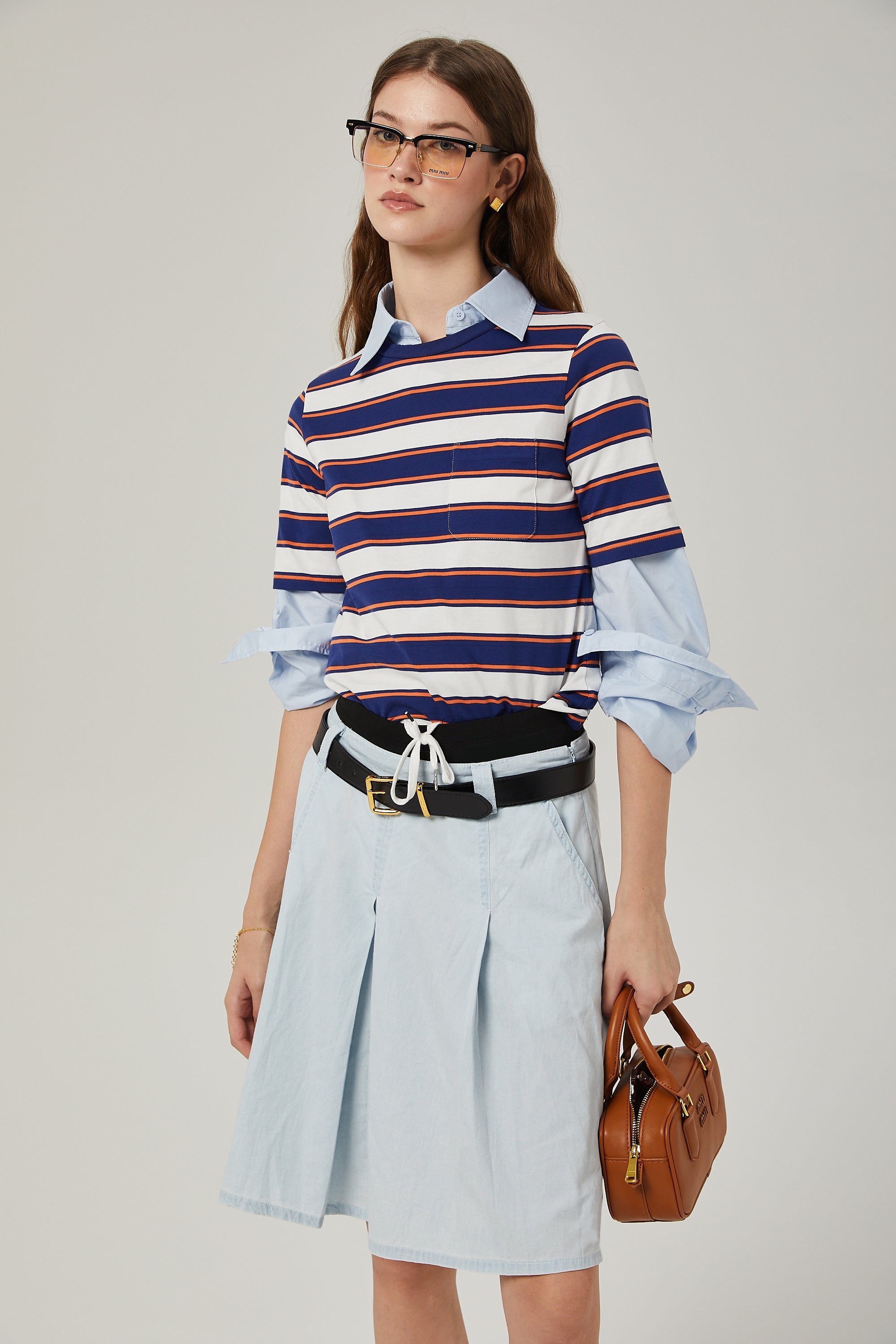 Marina pleated chambray skirt (Final Sale-US Only)
