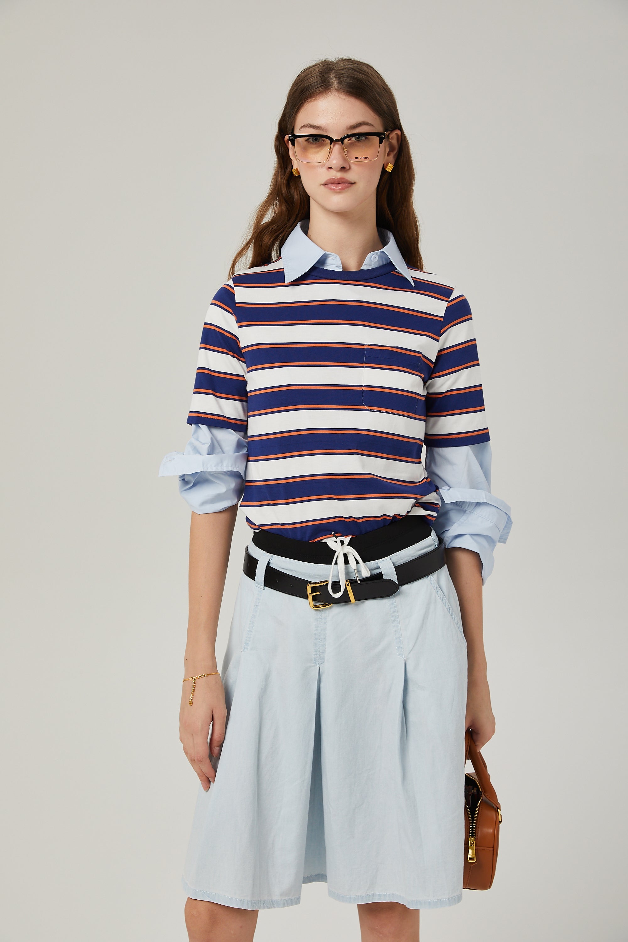 Marina pleated chambray skirt (Final Sale-US Only)