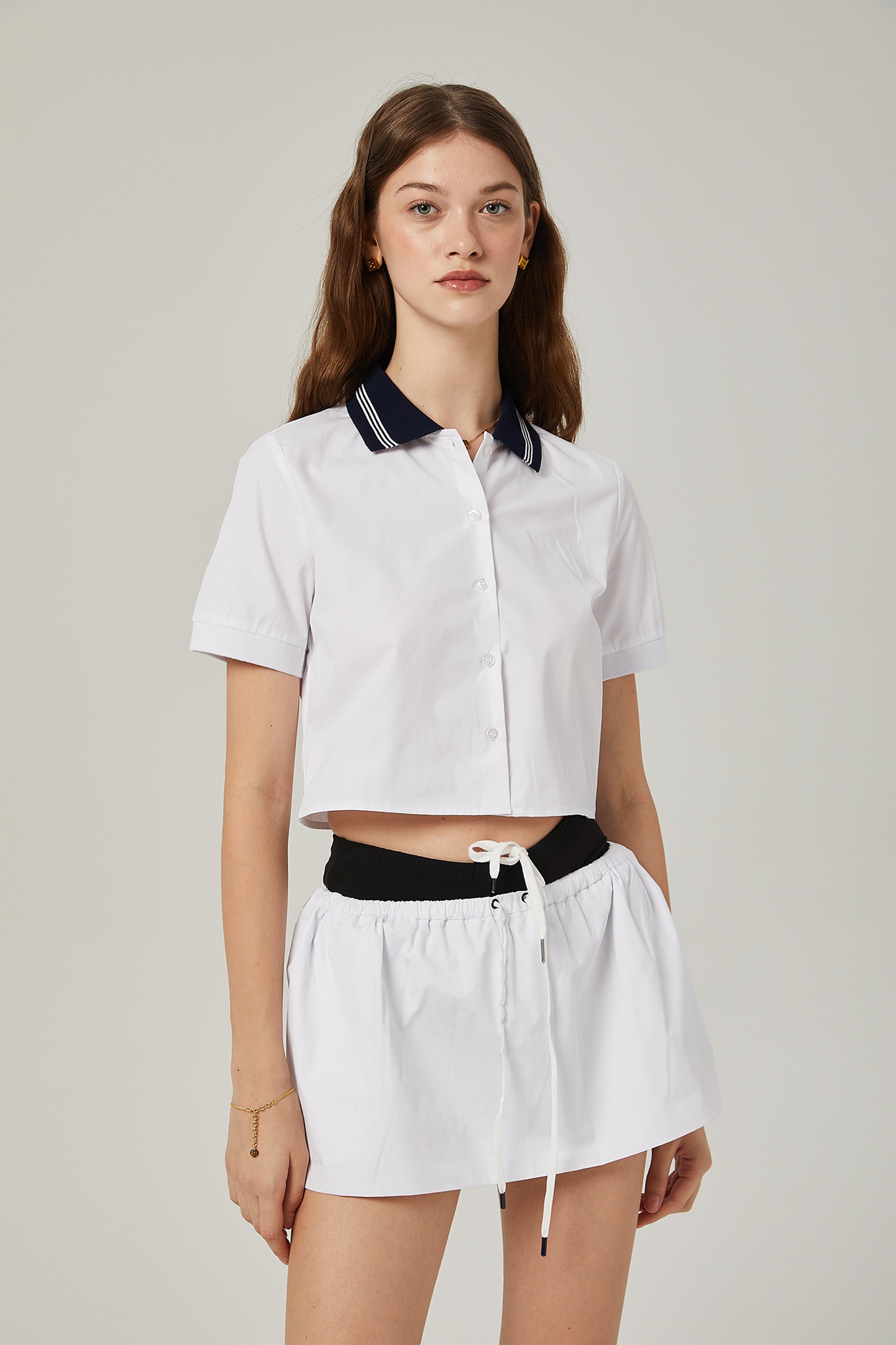 Sandrine color-block shirt & skirt matching set (Final Sale)