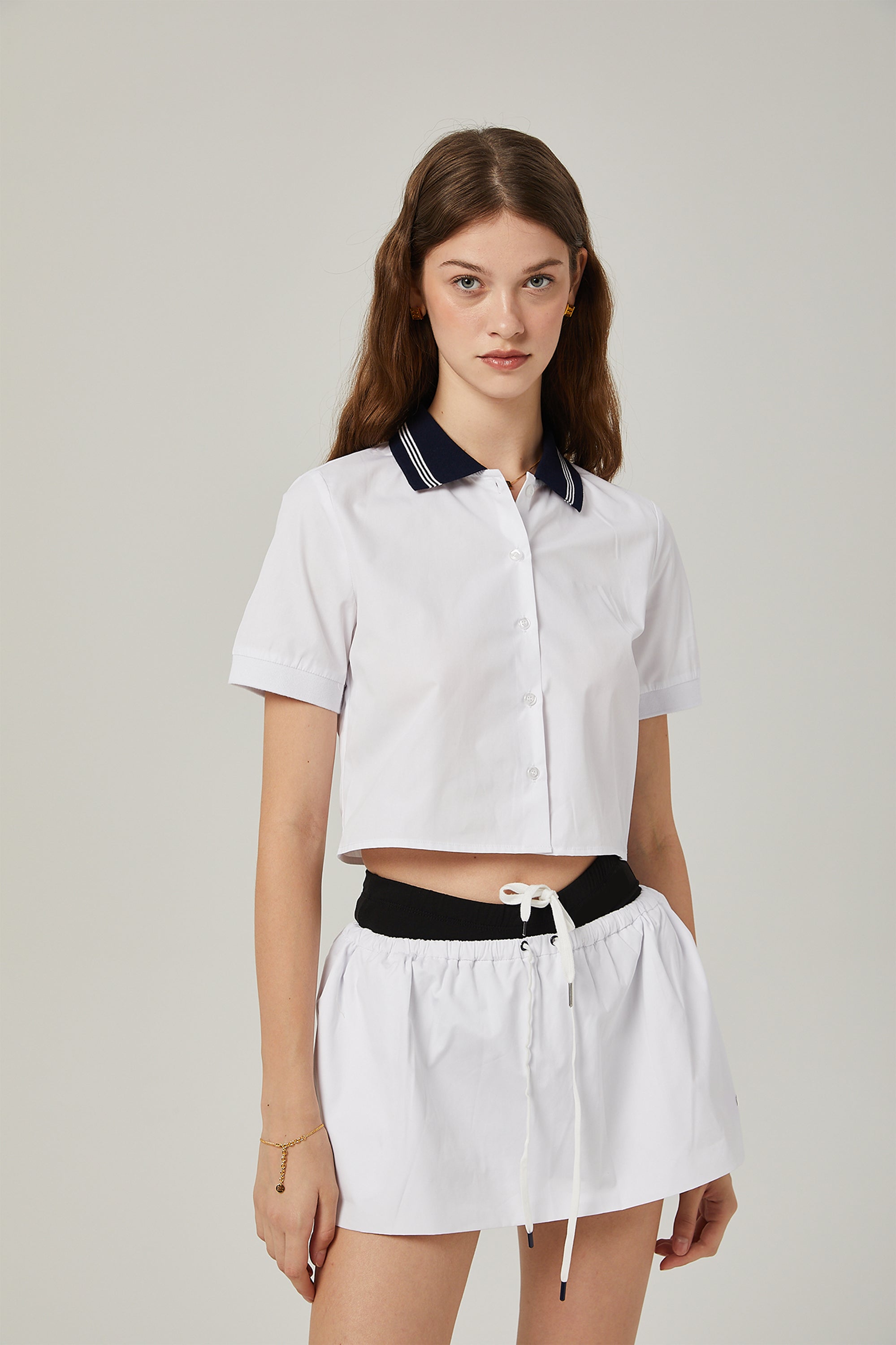 Sandrine color-block shirt & skirt matching set (Final Sale)