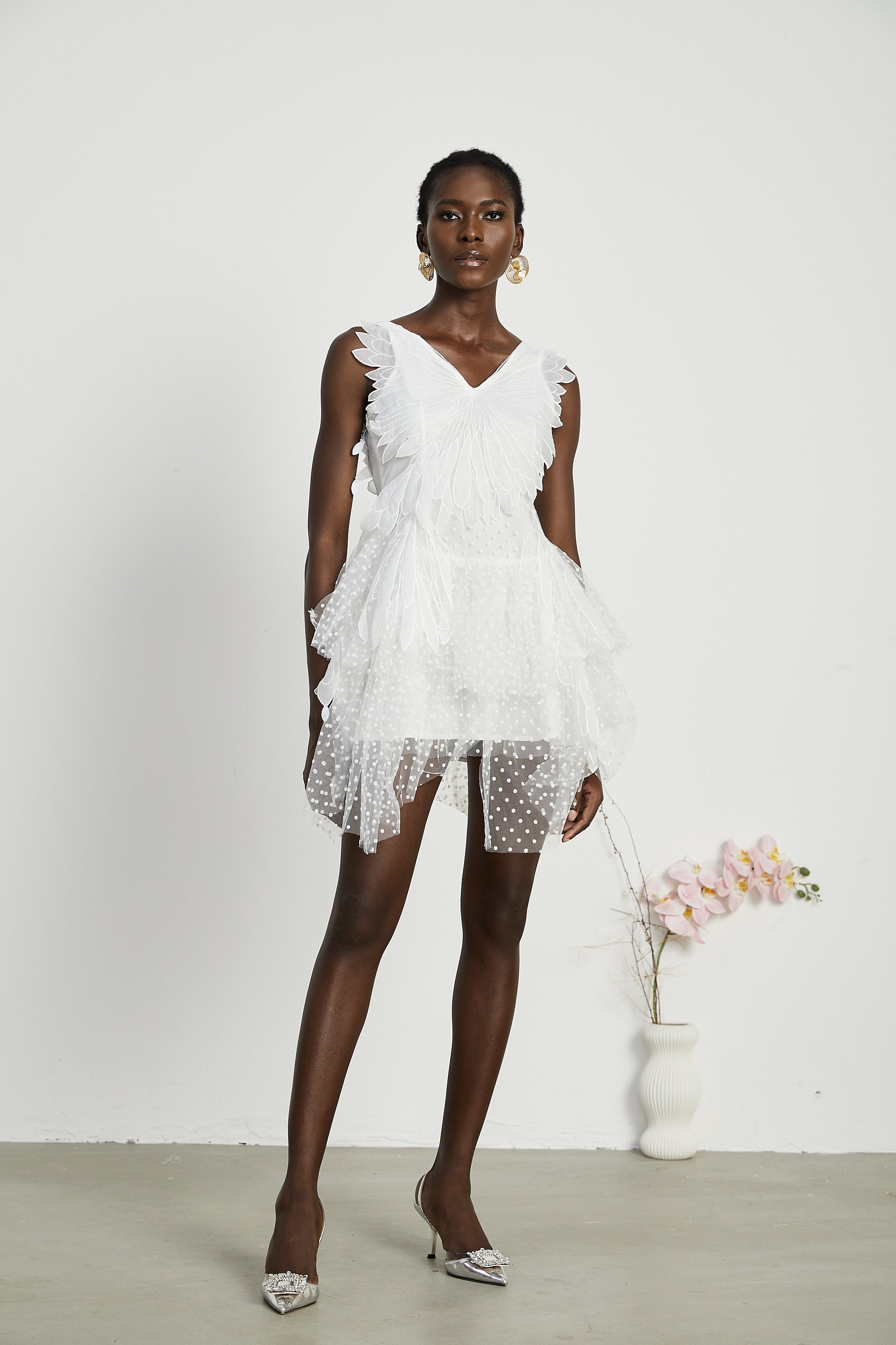 Françoise feather-embellished pleated mini dress (Final Sale)