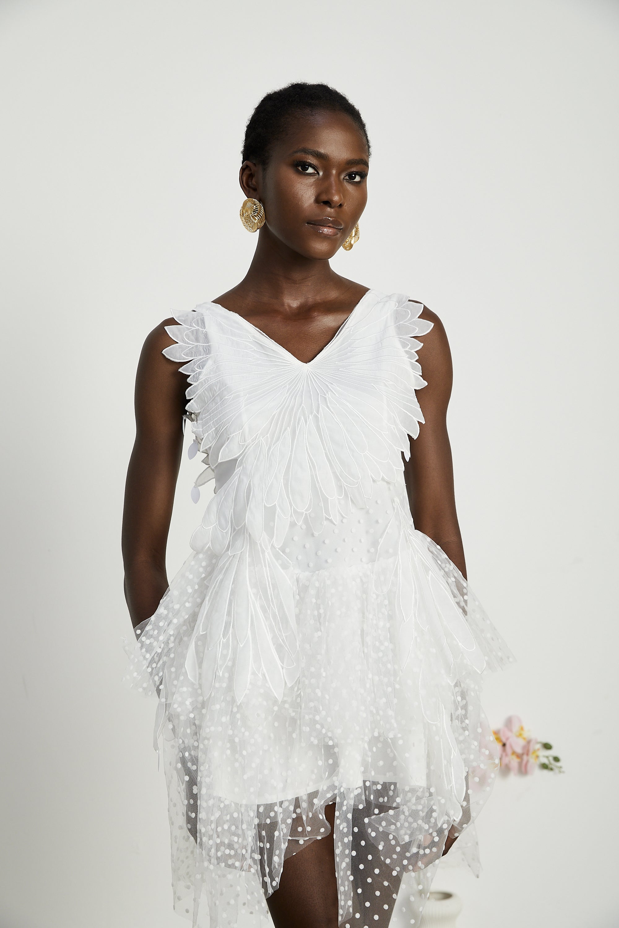 Françoise feather-embellished pleated mini dress (Final Sale)