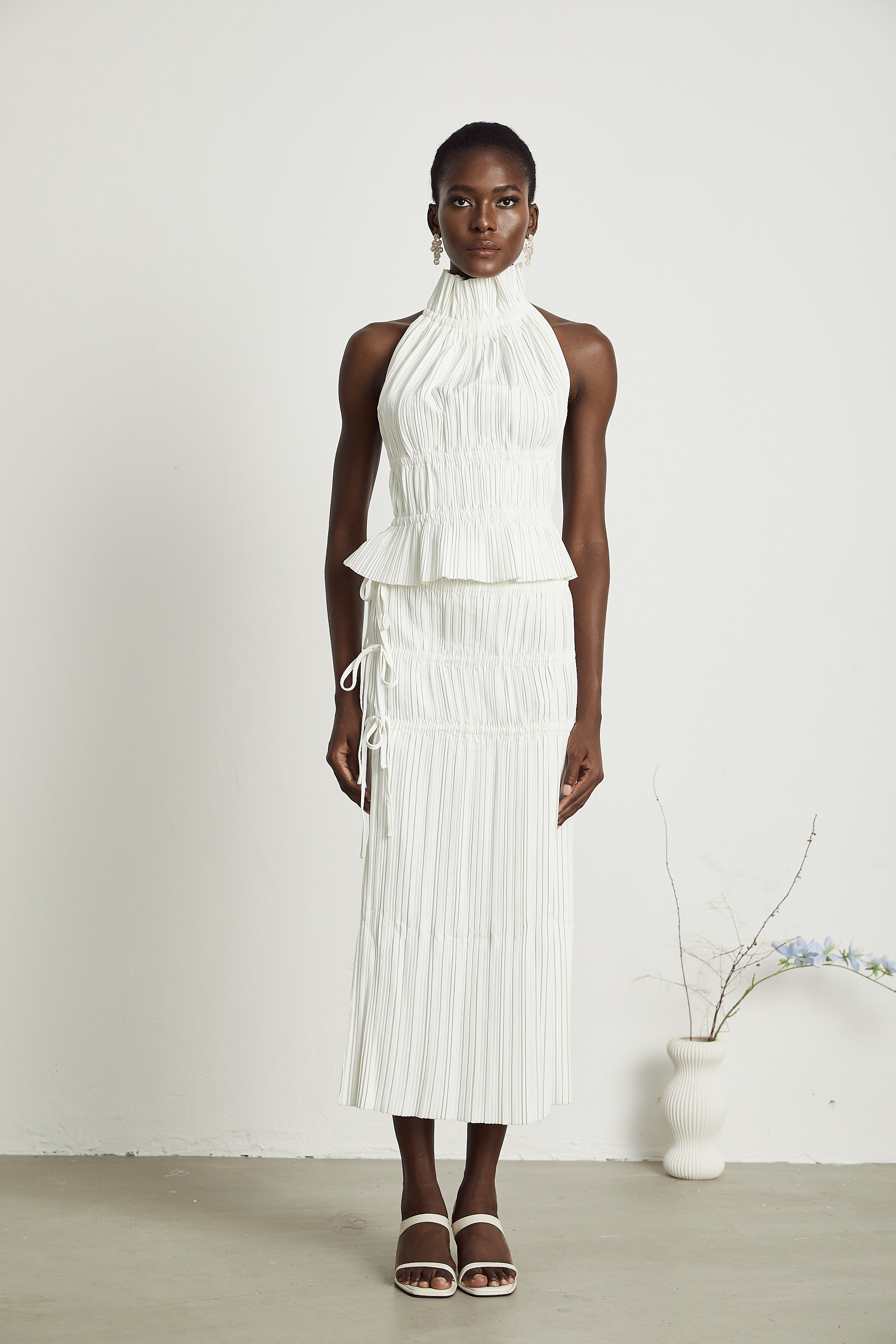 Milisent open-back pleated top & skirt matching set (Final Sale-US Only)