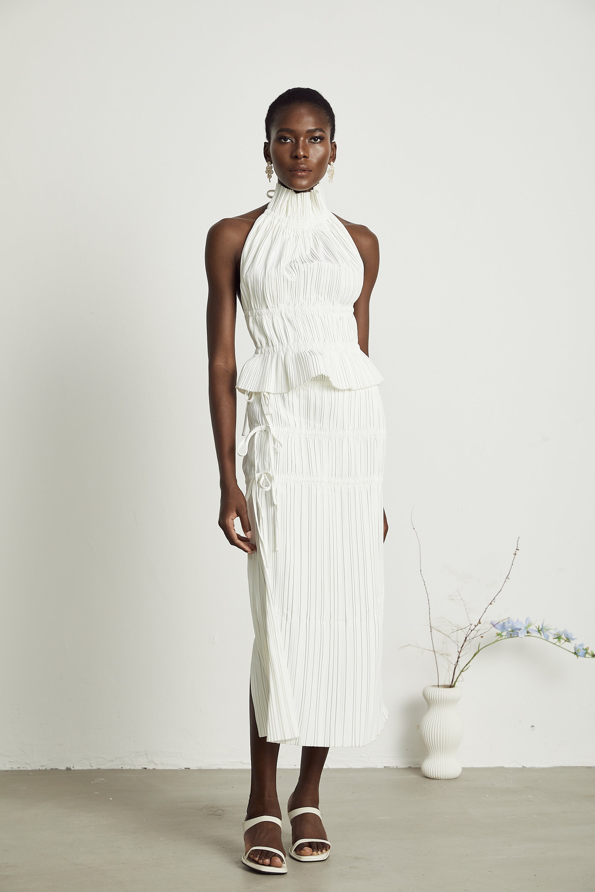 Milisent open-back pleated top & skirt matching set (Final Sale-US Only)