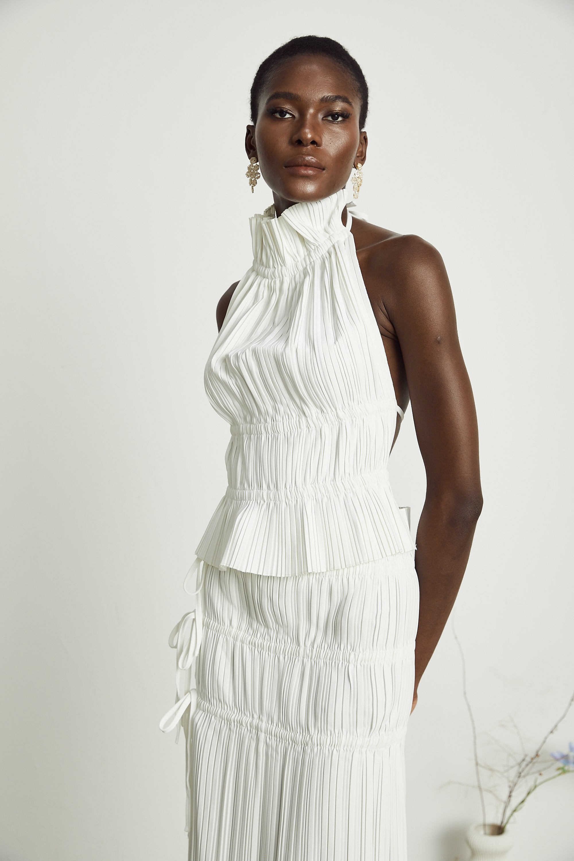 Milisent open-back pleated top & skirt matching set (Final Sale-US Only)