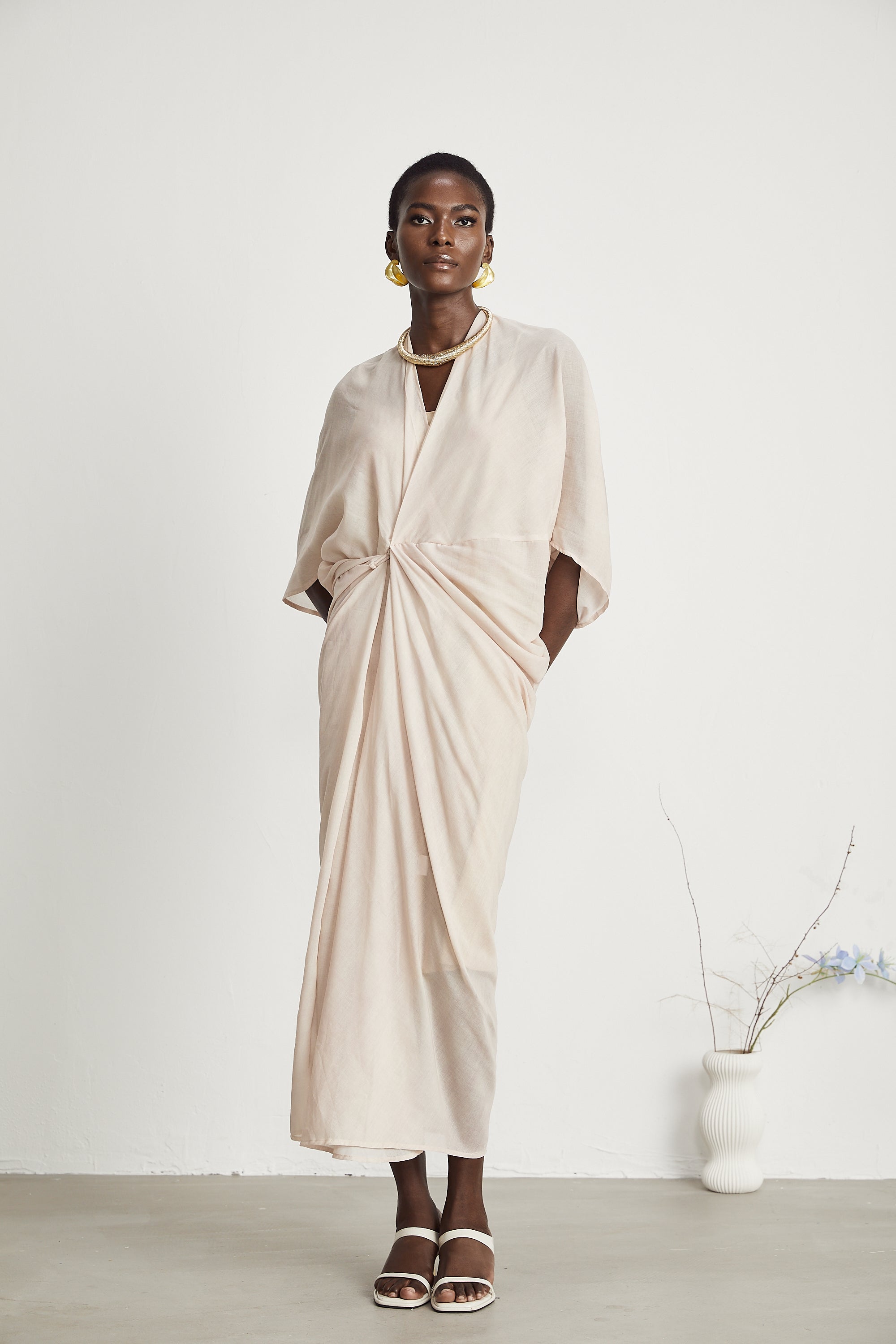 Solène semi-sheer V-neck midi dress (Final Sale-US Only)