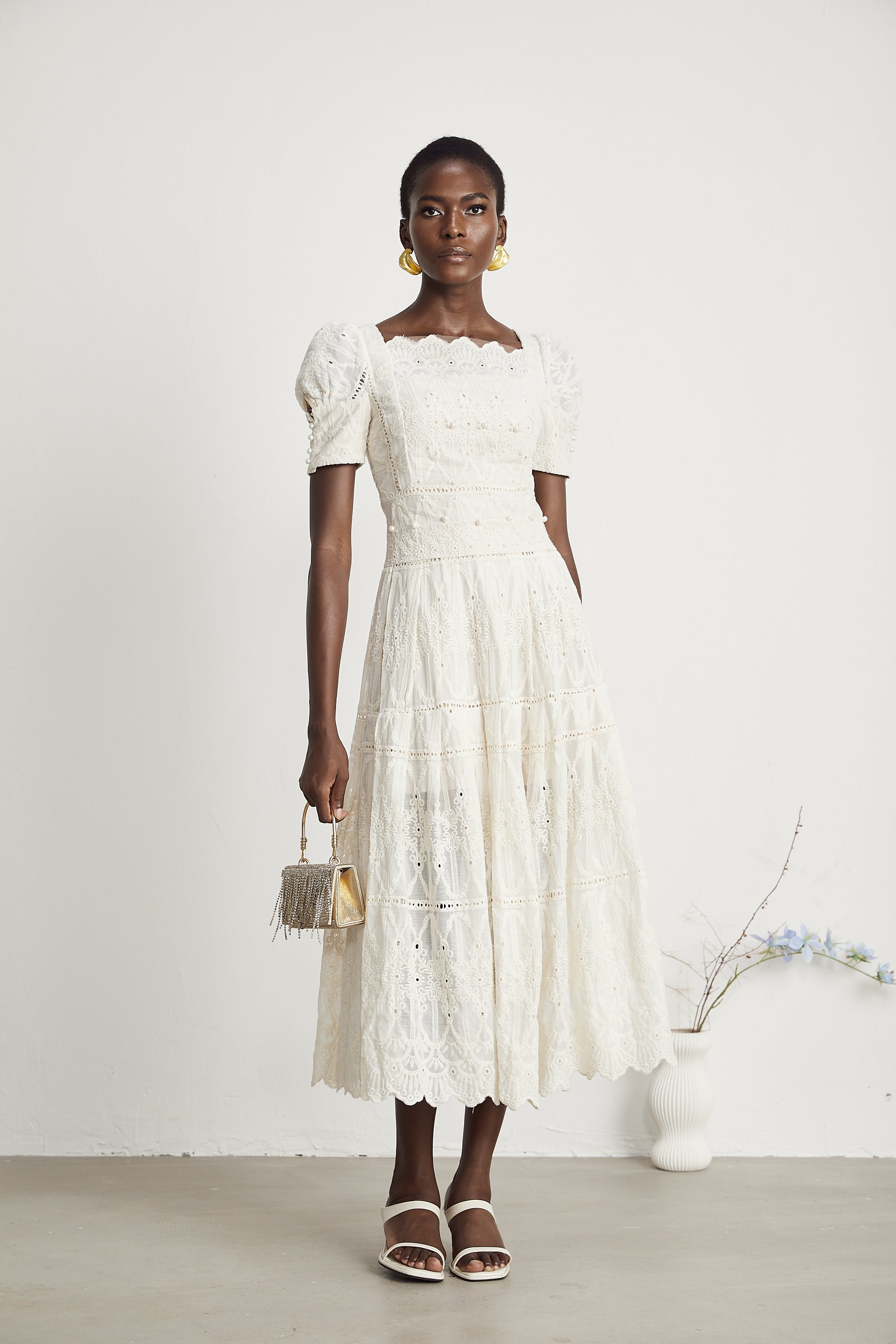 Anaïs faux-pearl embellished cut-out midi dress(Final Sale)
