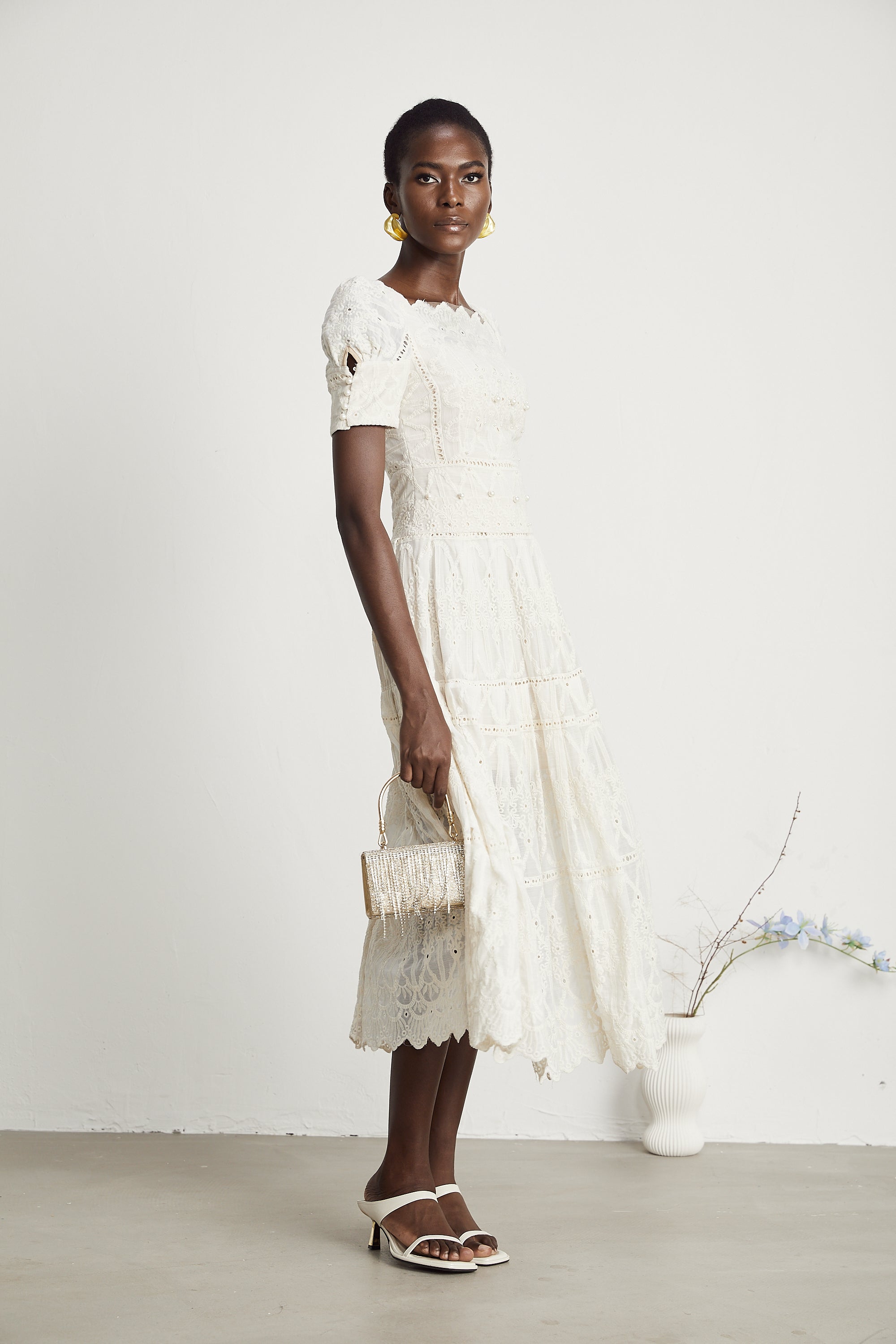 Anaïs faux-pearl embellished cut-out midi dress(Final Sale)