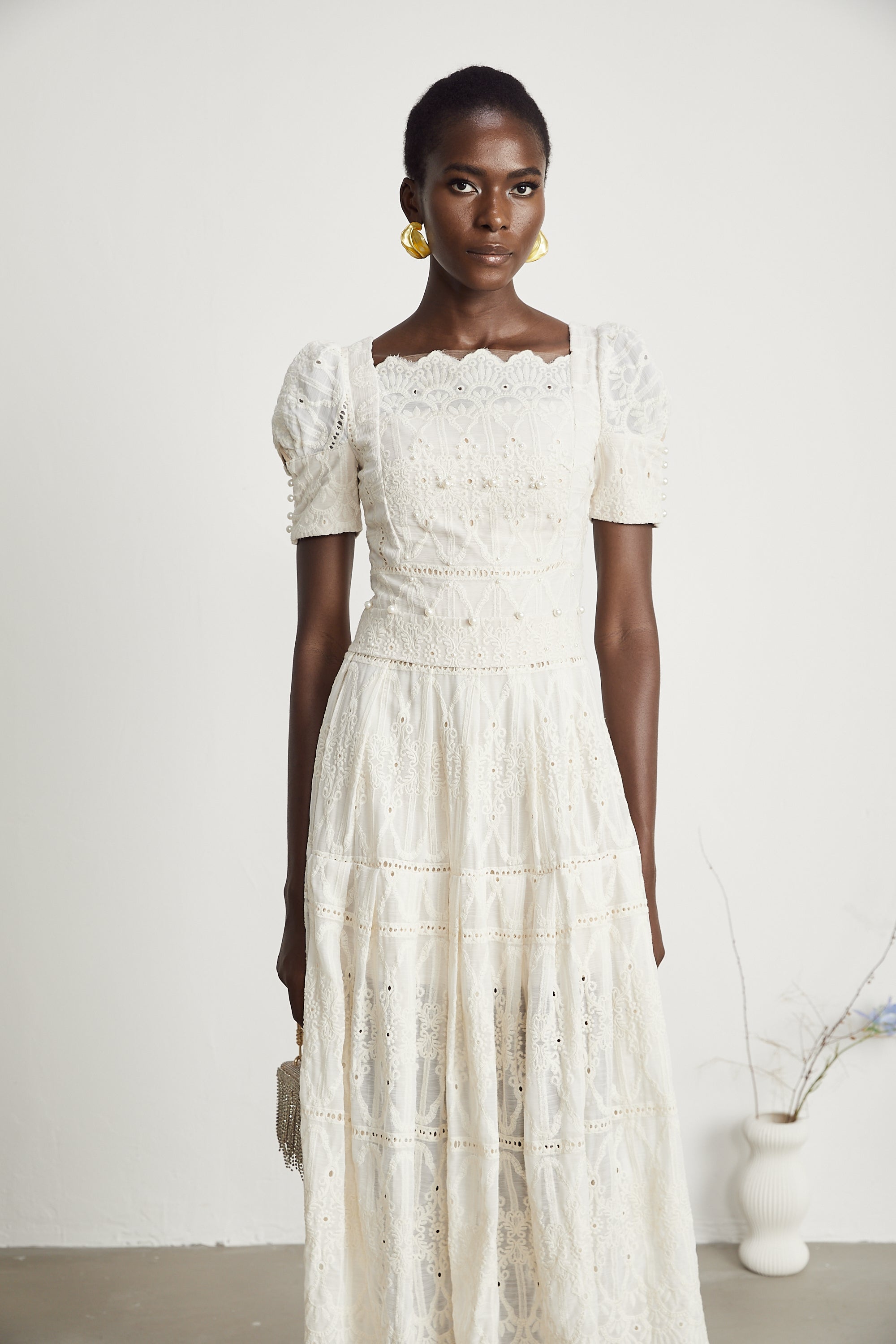 Anaïs faux-pearl embellished cut-out midi dress(Final Sale)