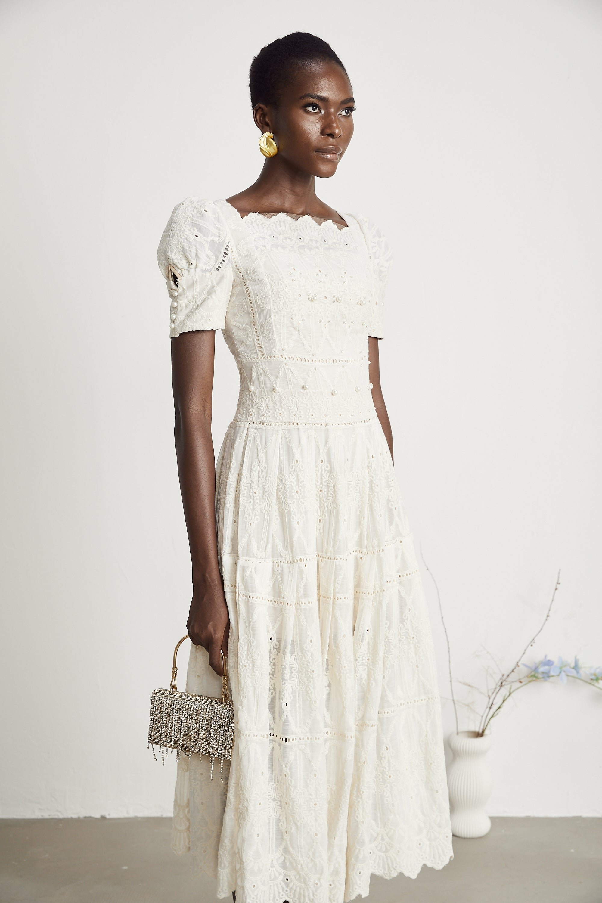 Anaïs faux-pearl embellished cut-out midi dress(Final Sale)