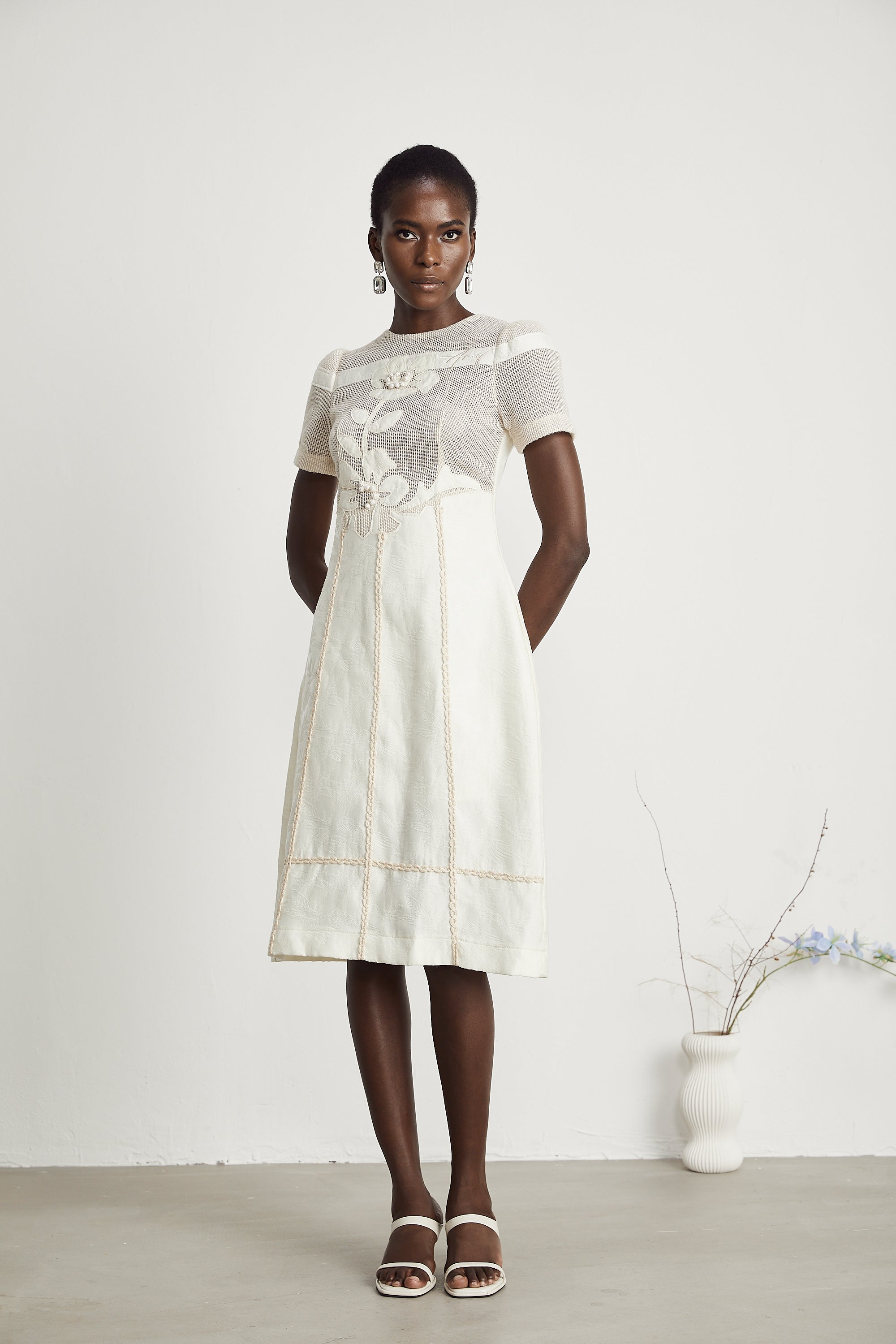 Diane floral embroidered openwork midi dress (Final Sale)