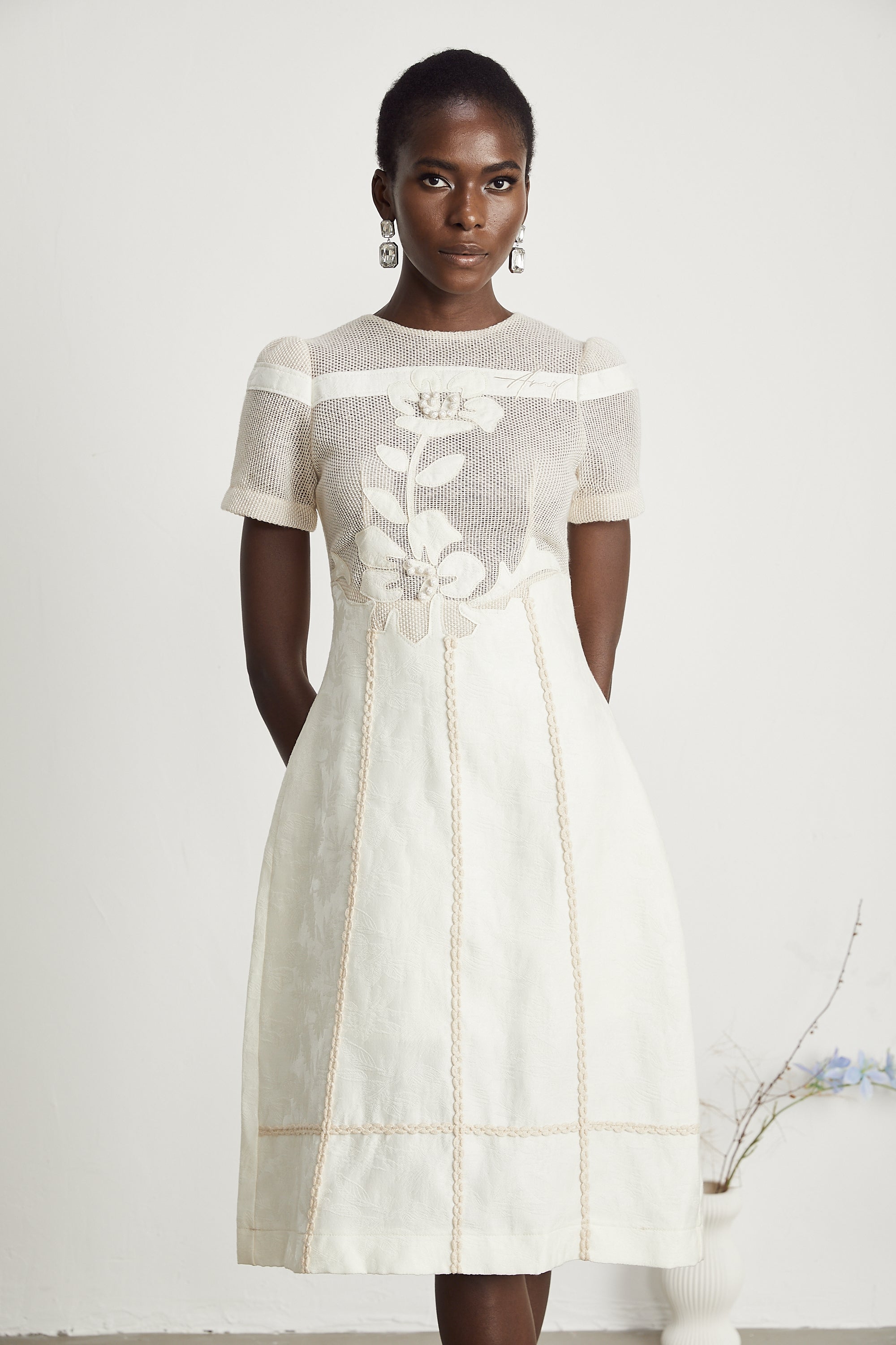 Diane floral embroidered openwork midi dress (Final Sale)