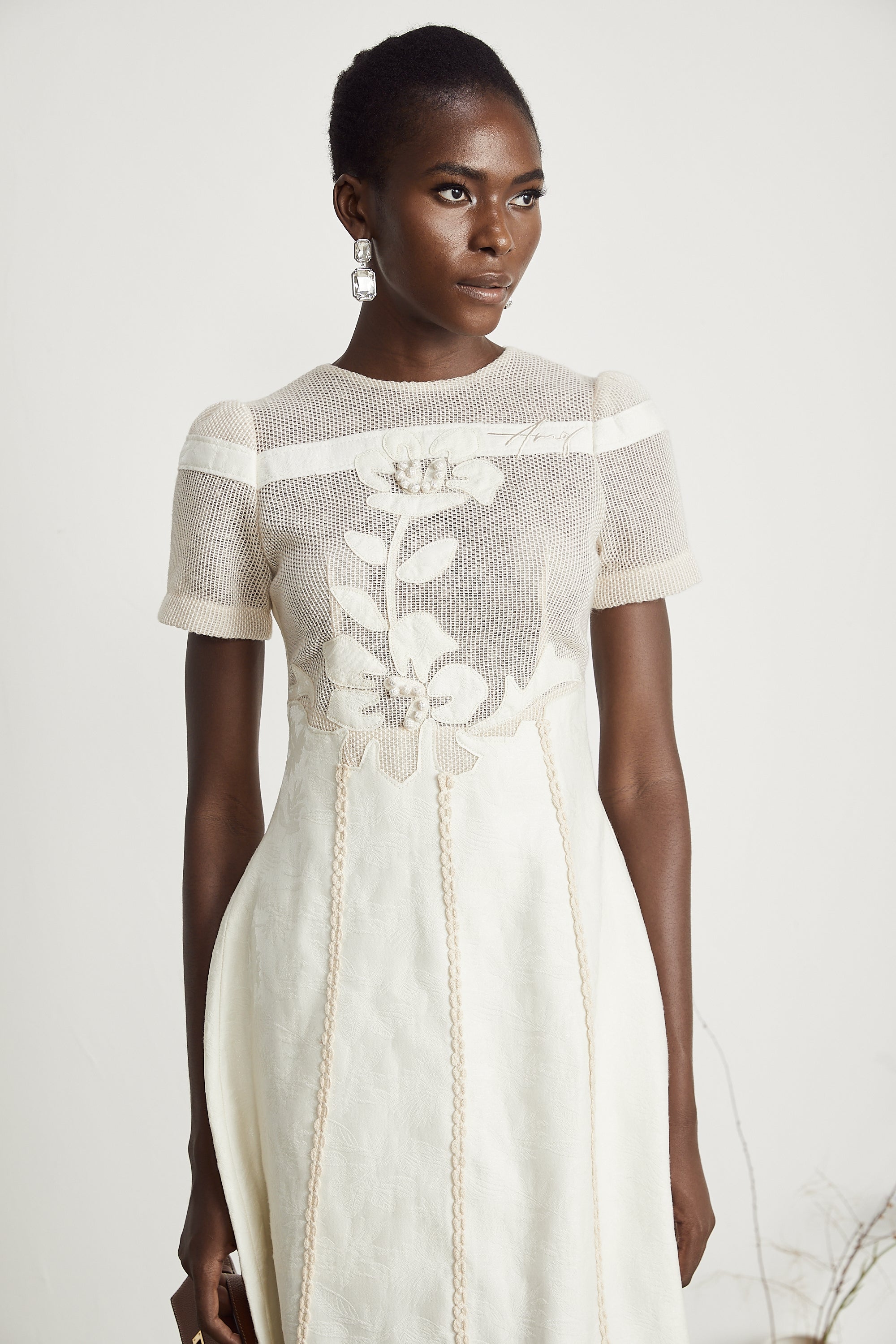Diane floral embroidered openwork midi dress (Final Sale)