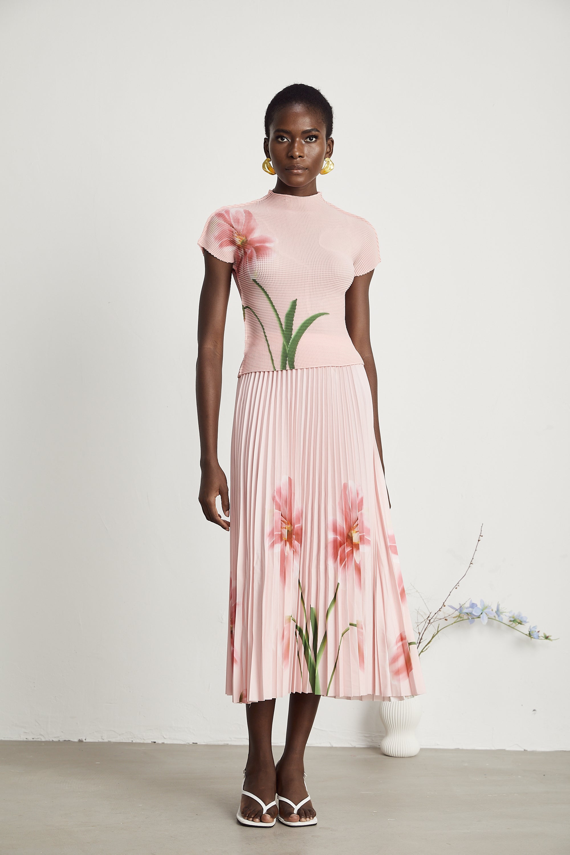 Justine floral-print stretch top & skirt matching set (Final Sale)