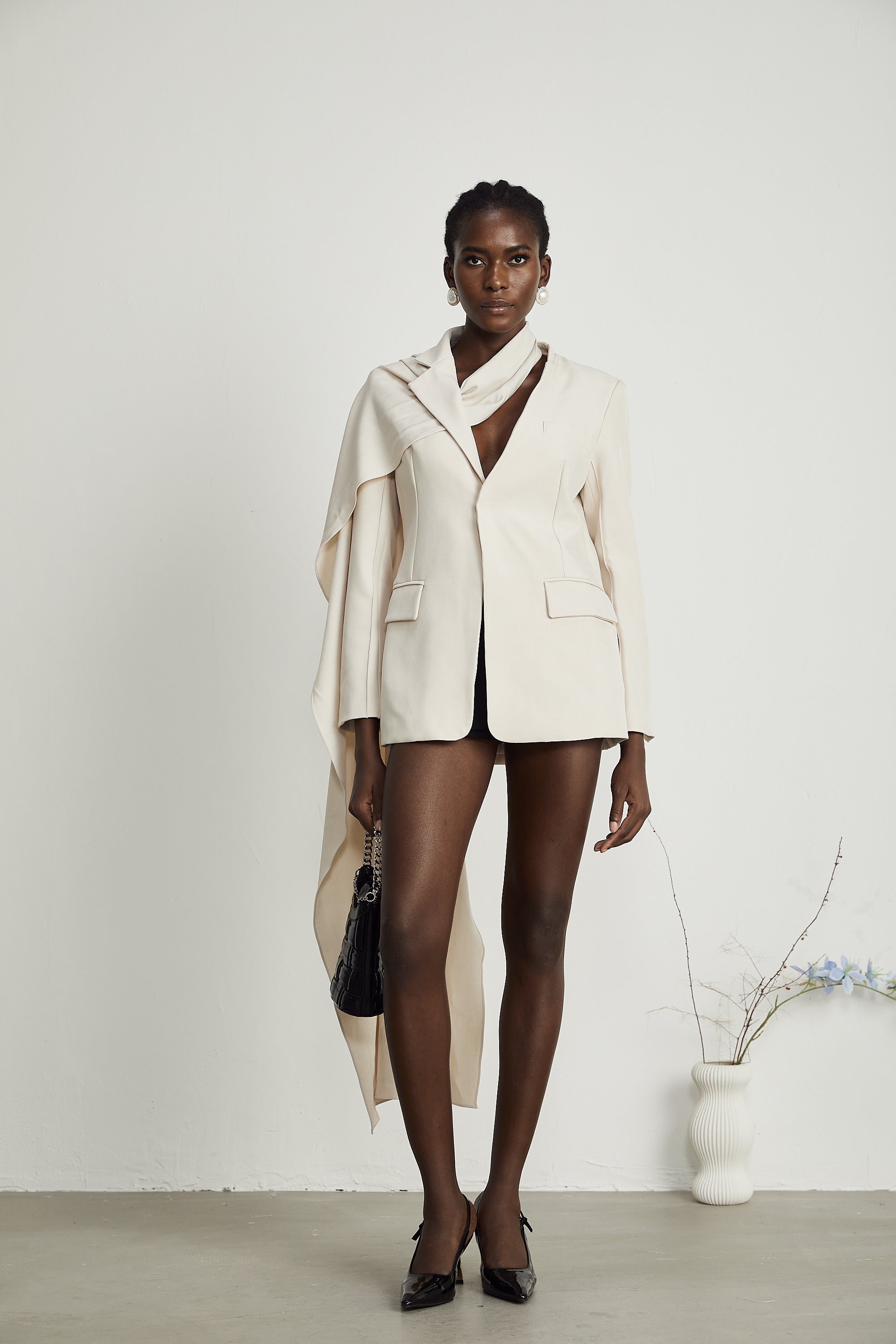 Coralie shawl-detailed jacket in Neutrals (Final Sale-US Only)