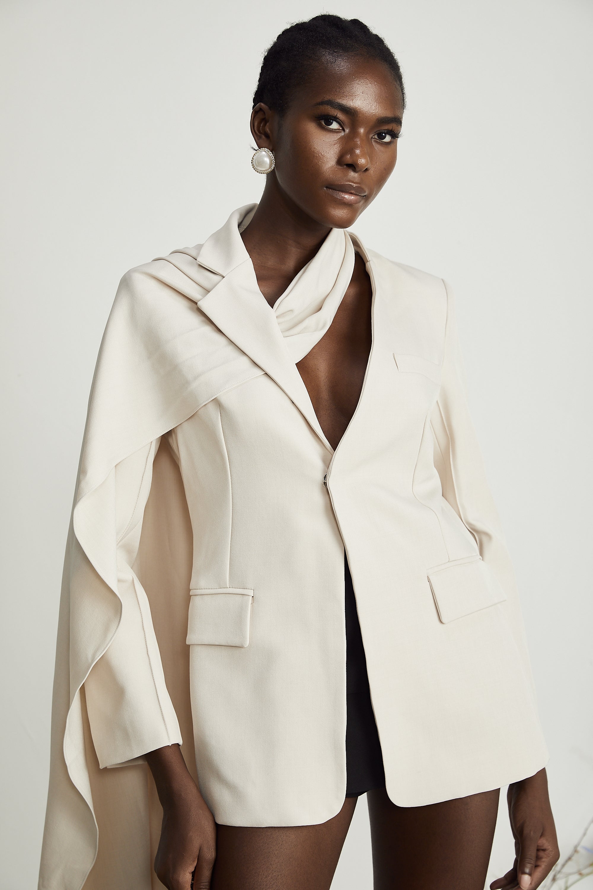Coralie shawl-detailed jacket in Neutrals (Final Sale-US Only)