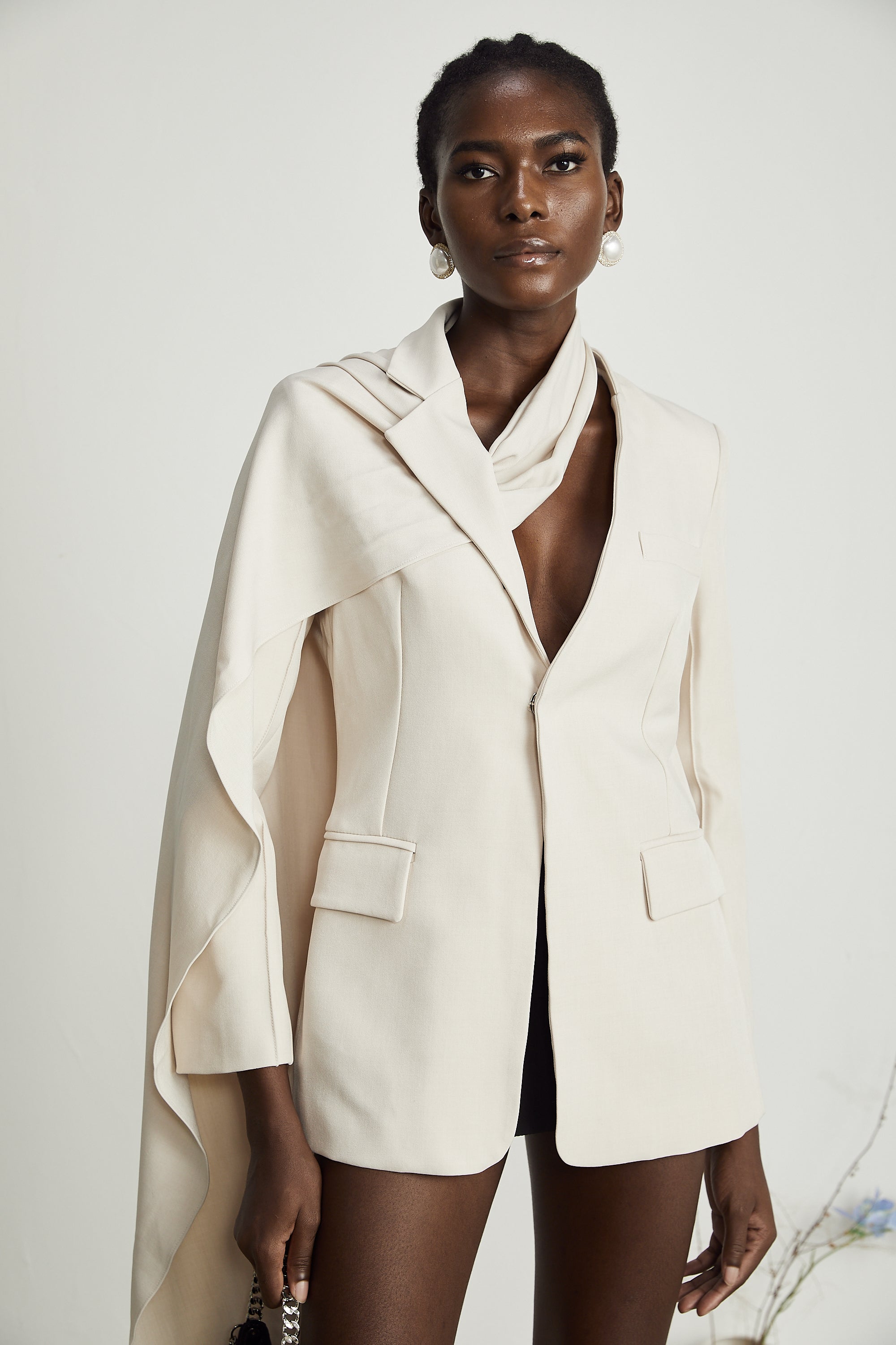 Coralie shawl-detailed jacket in Neutrals (Final Sale-US Only)