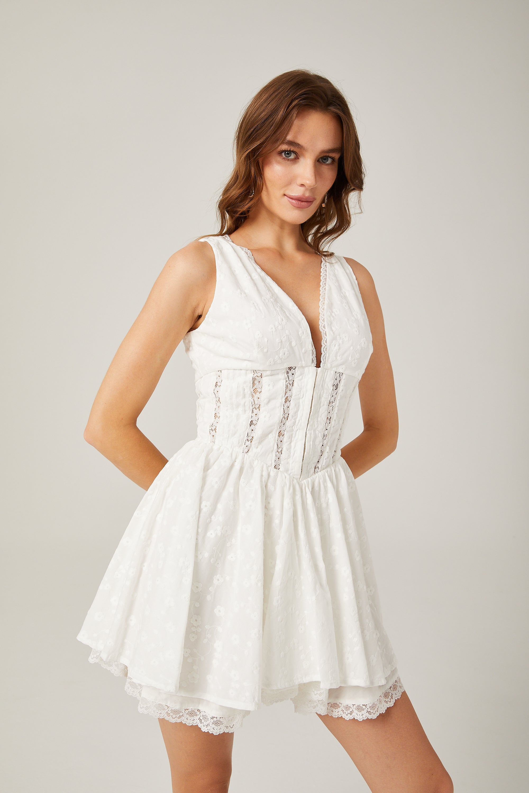 Jamiah white floral embroidered mini dress (Final Sale-US Only)