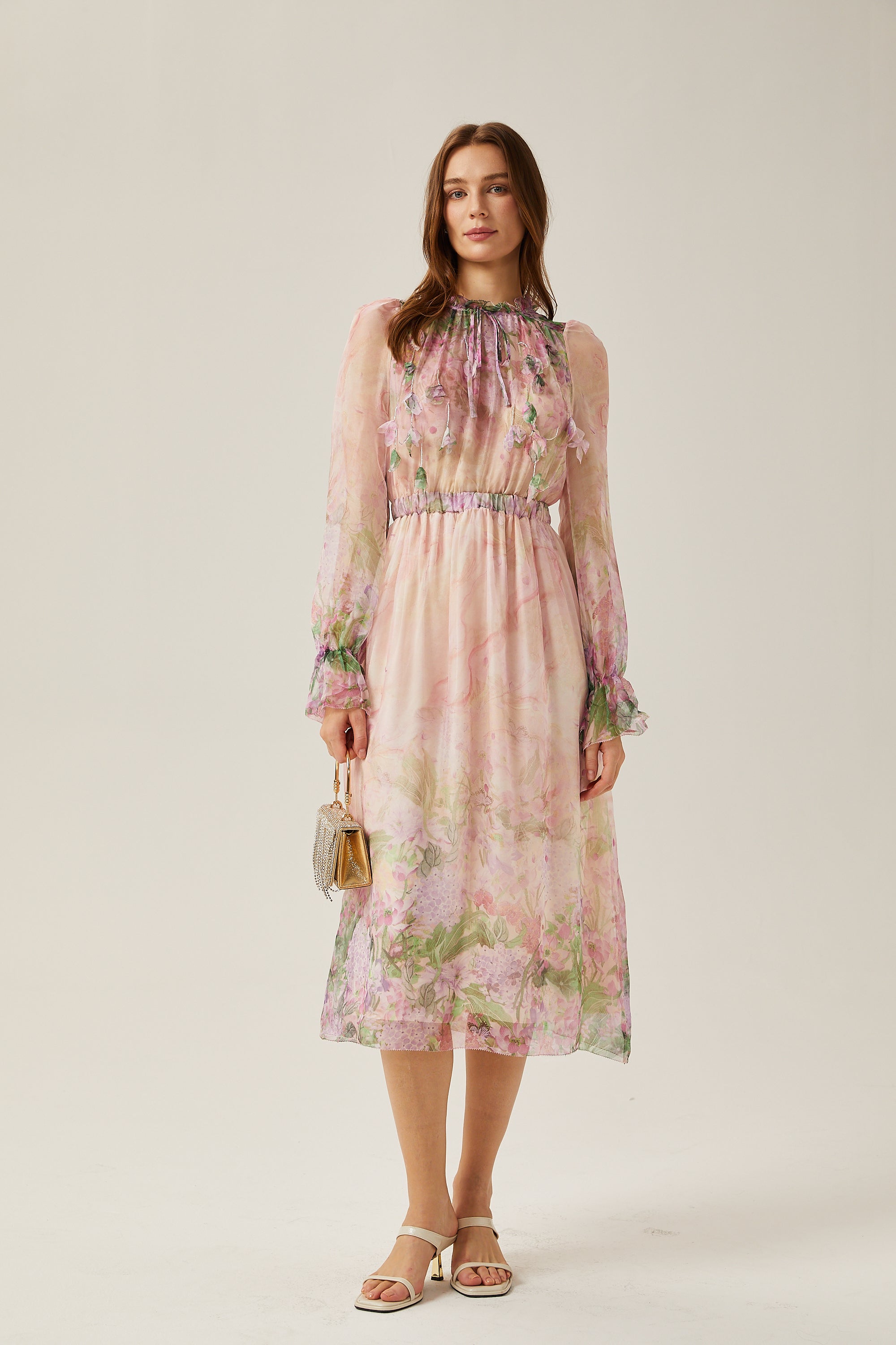Justine floral-print cinched-waist midi dress (Final Sale)