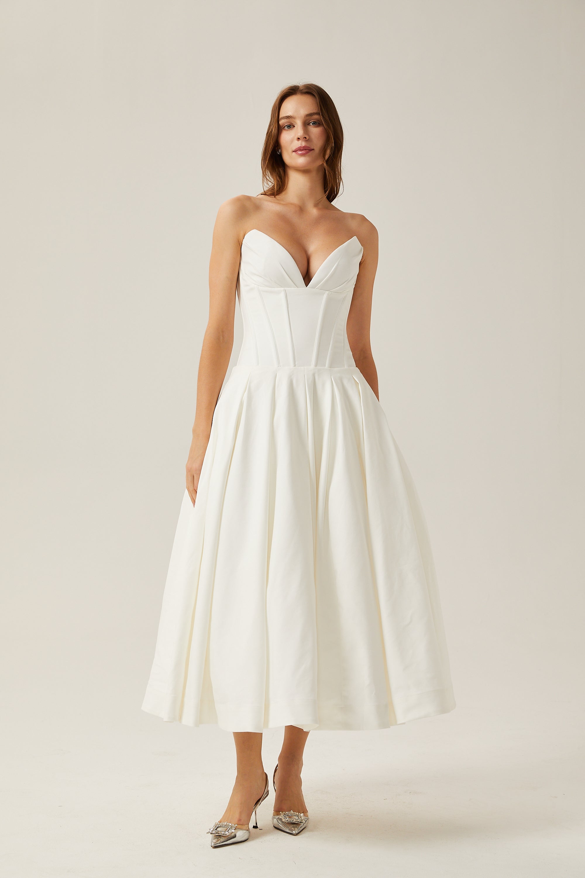 Katherine off-shoulder corset midi dress in White (Final Sale-US Only)