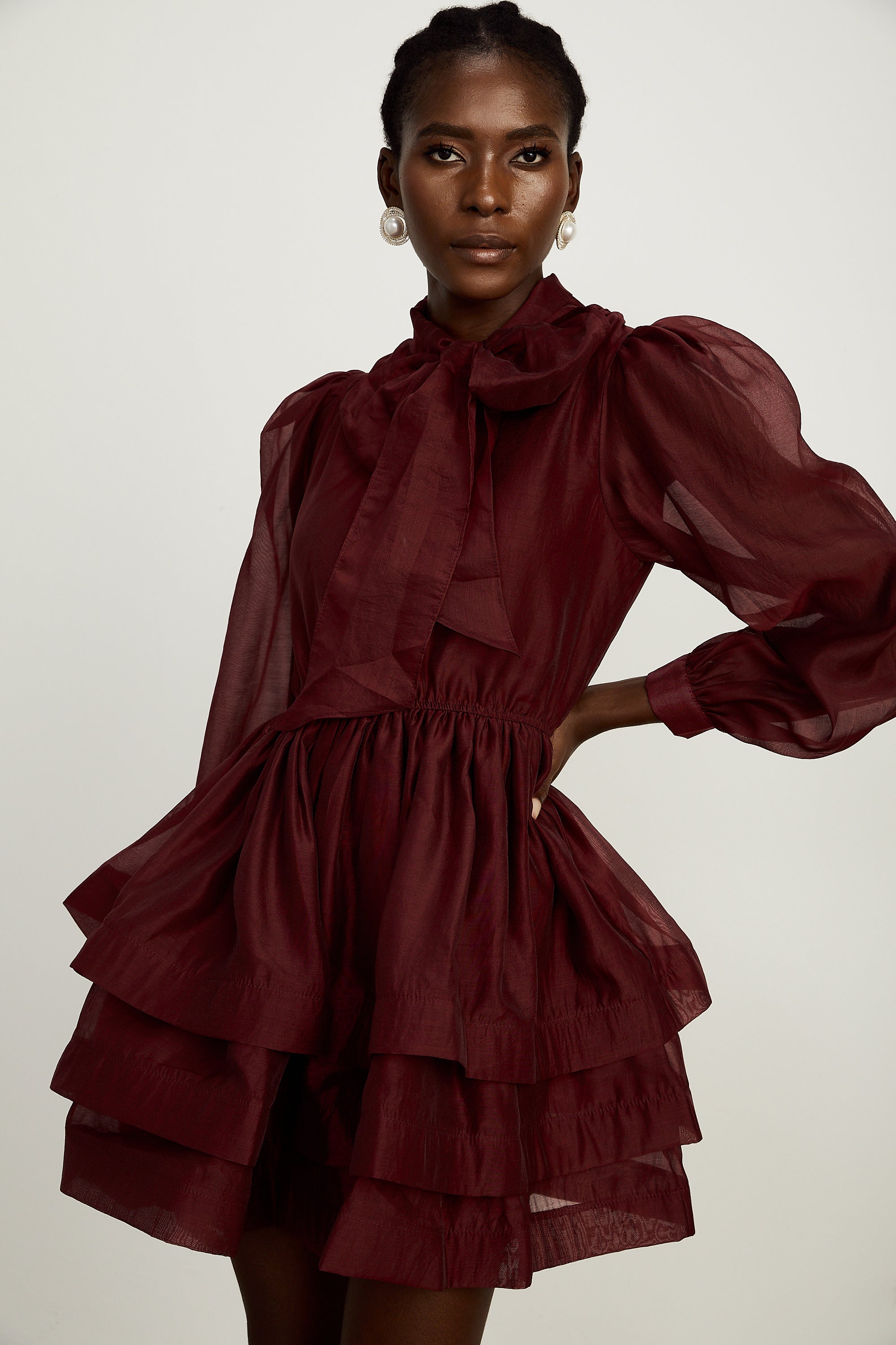Élodie tiered flared mini dress in Red