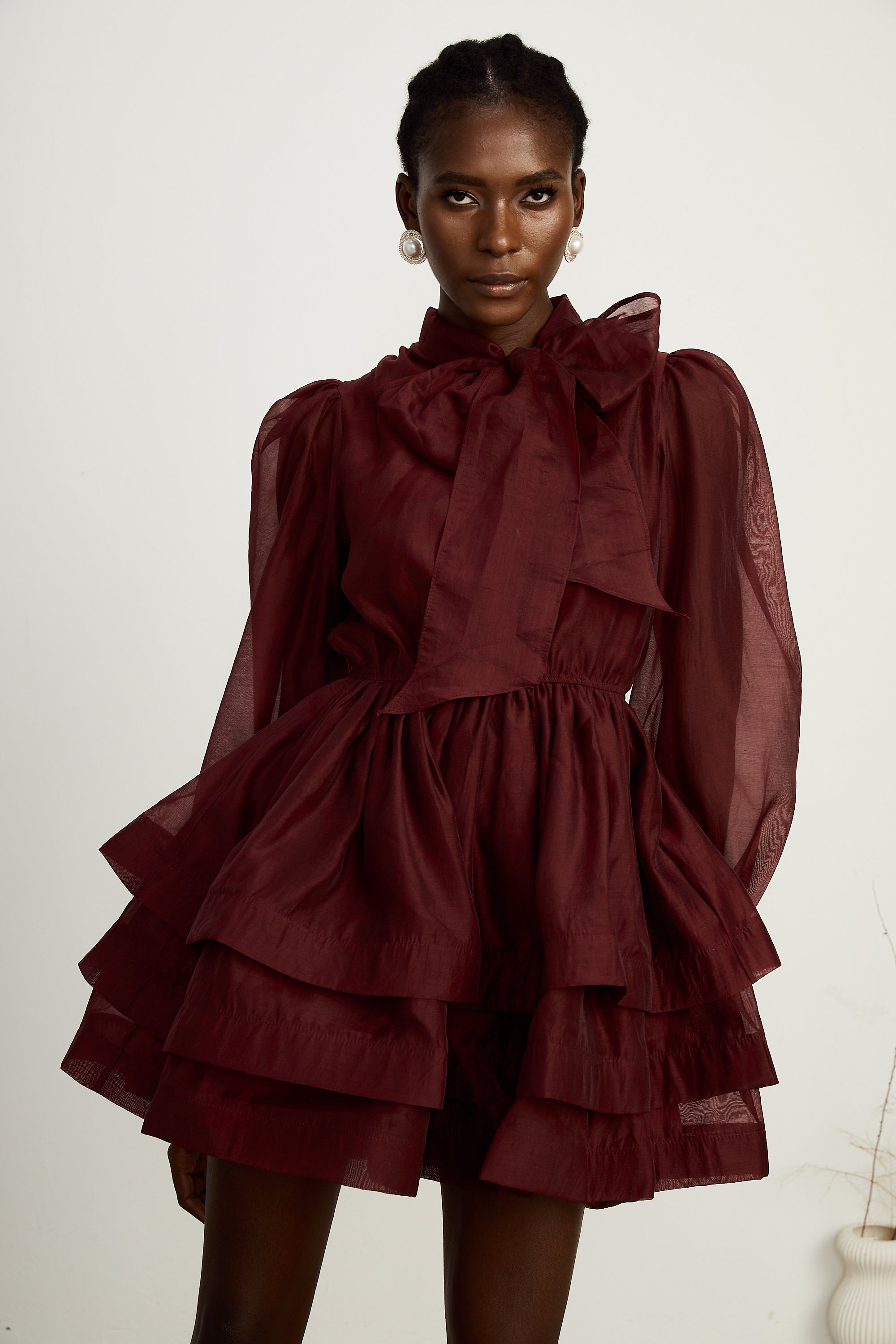Élodie tiered flared mini dress in Red