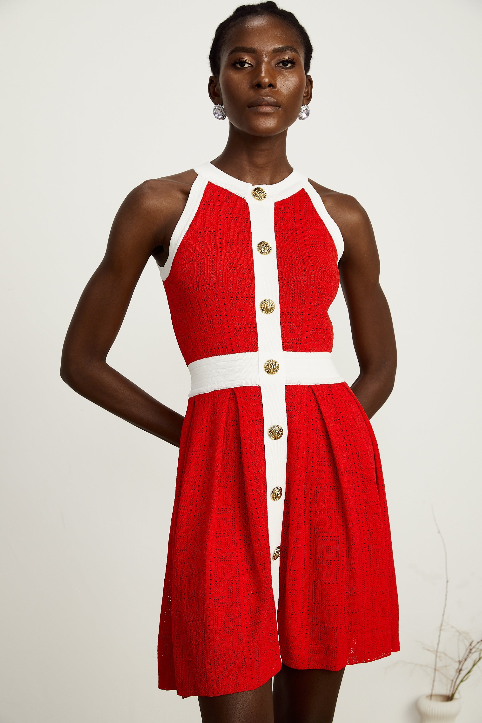 Jasmine red contrast-trim sleeveless knit mini dress (Final Sale-US Only)