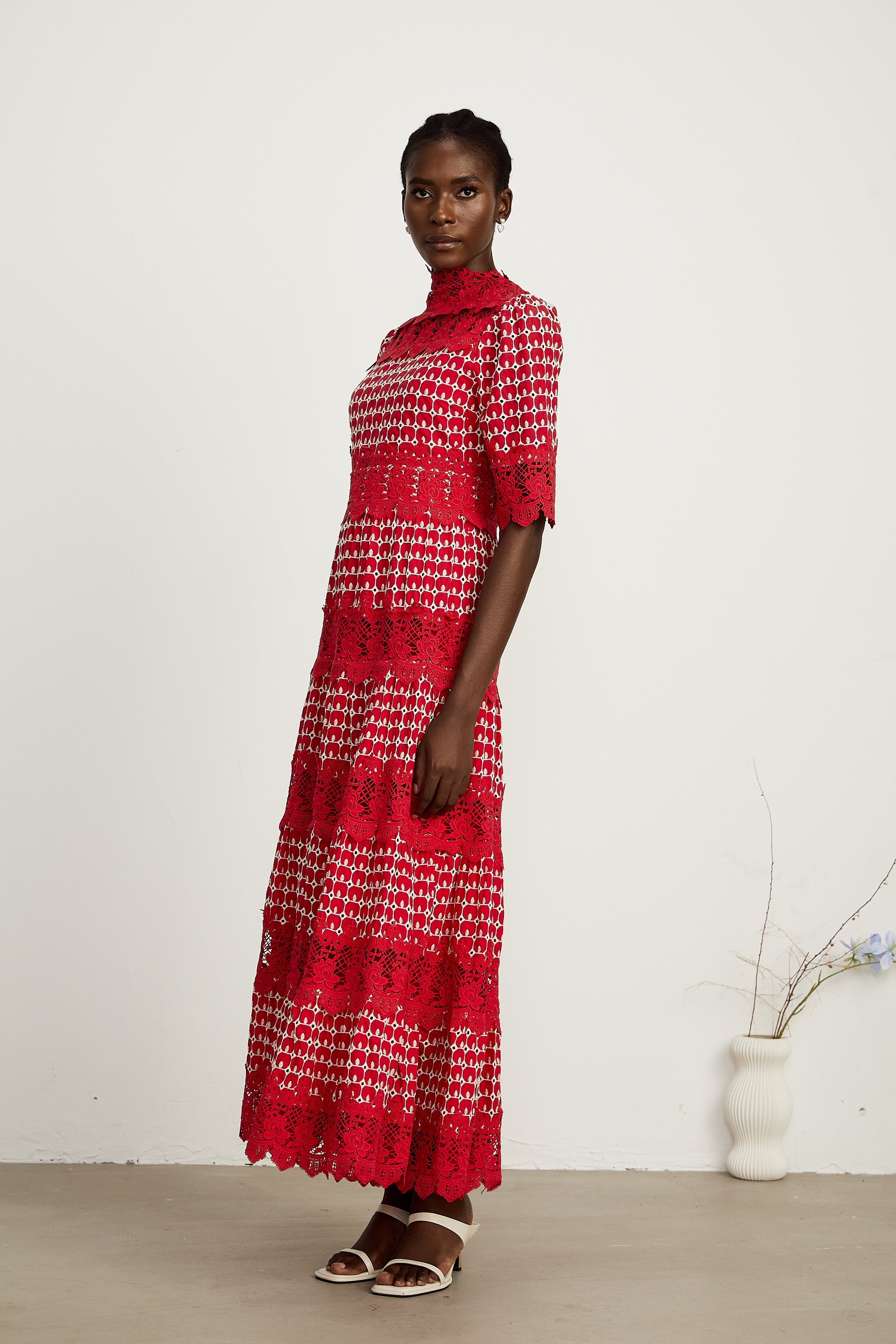 Chantal red scallop-pattern lace-panel maxi dress (Final Sale-US Only)