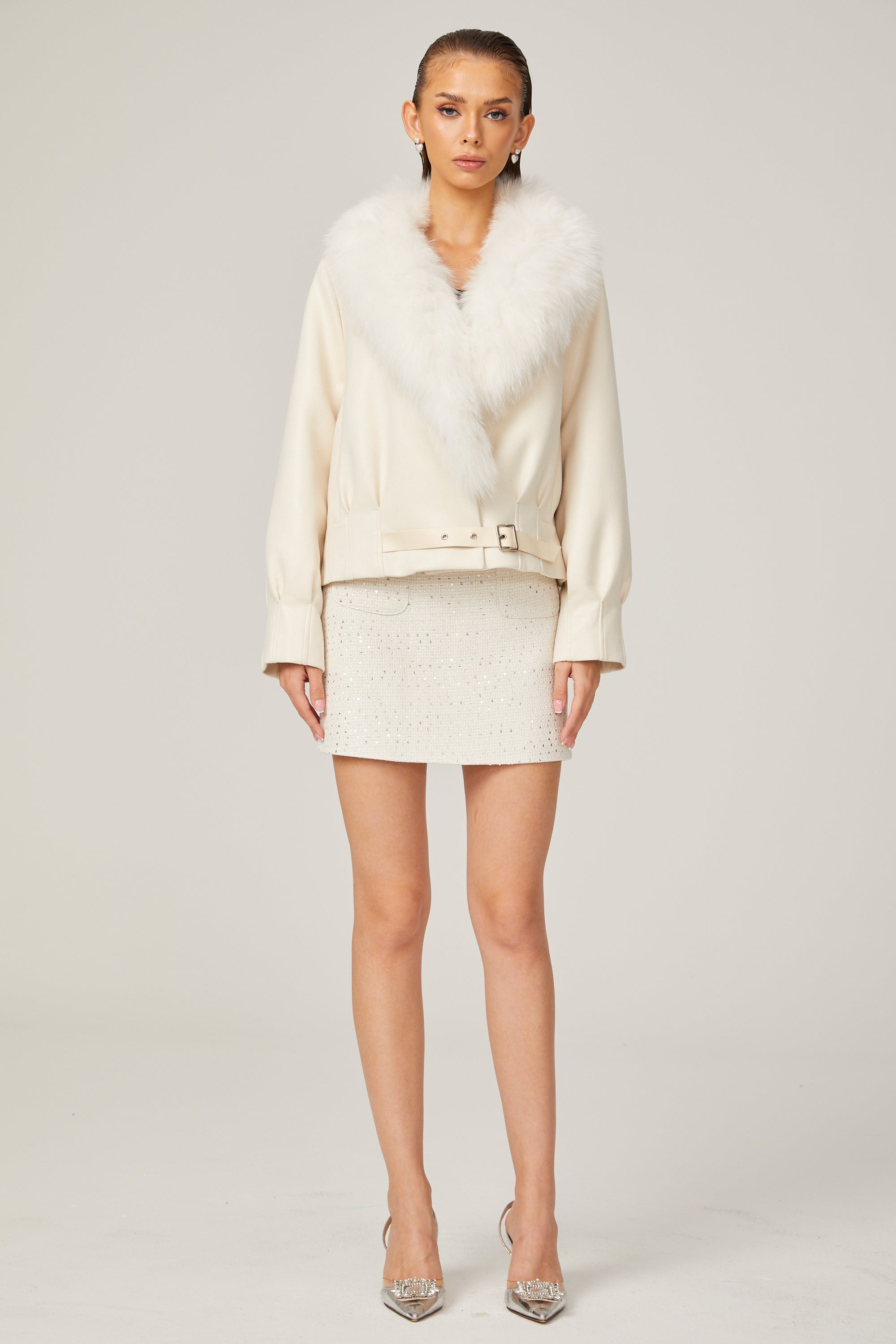 Évangéline white suede fur jacket (Final Sale)