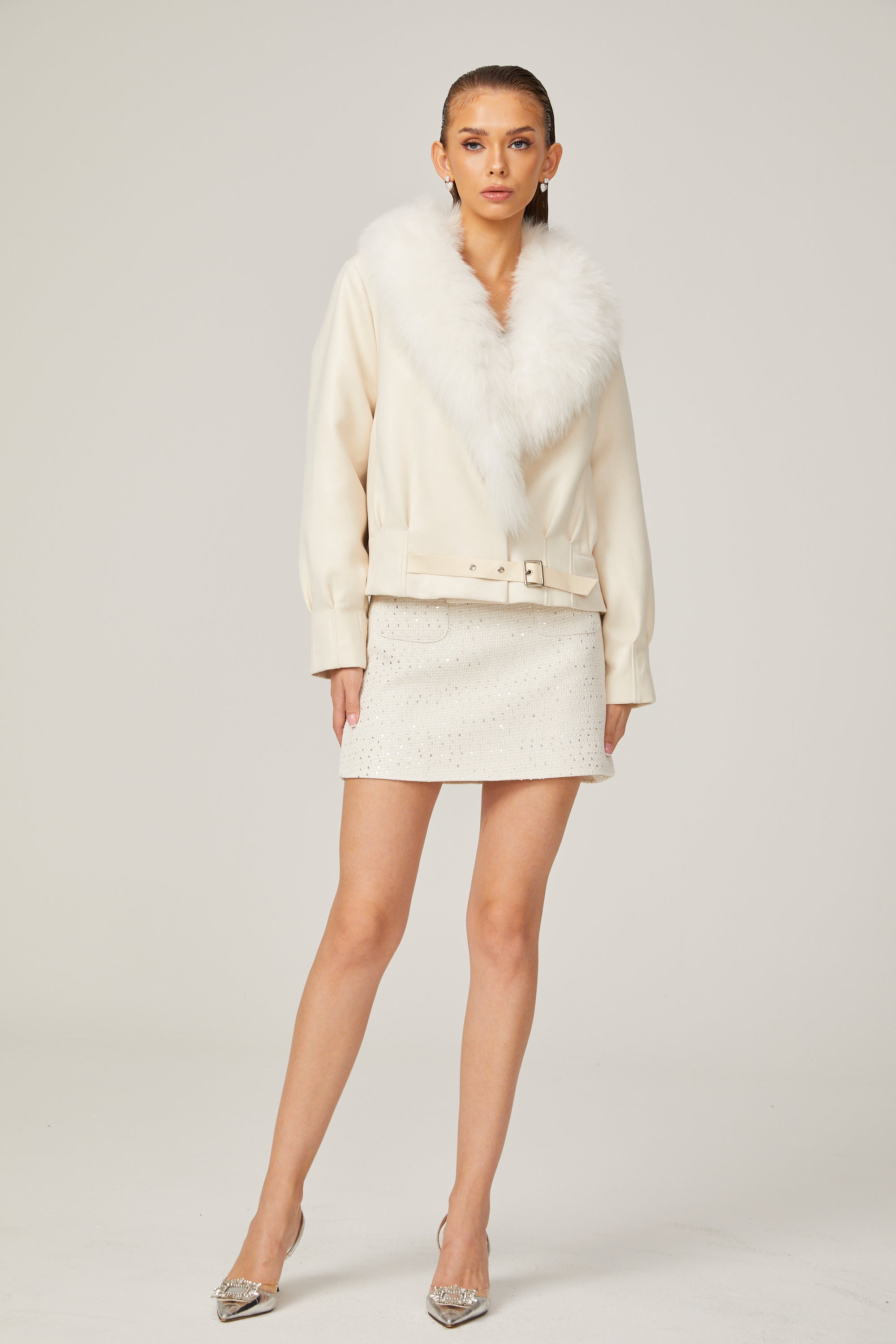 Évangéline white suede fur jacket (Final Sale)
