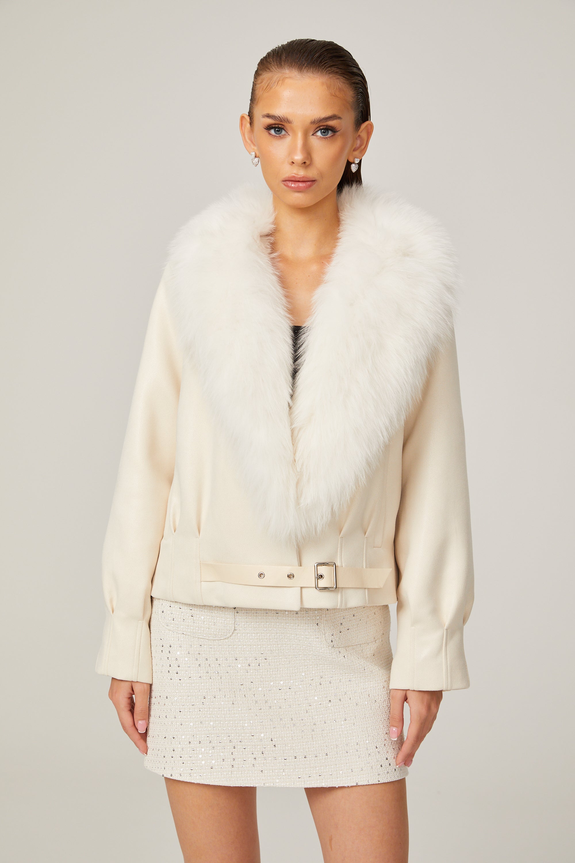 Évangéline white suede fur jacket (Final Sale)