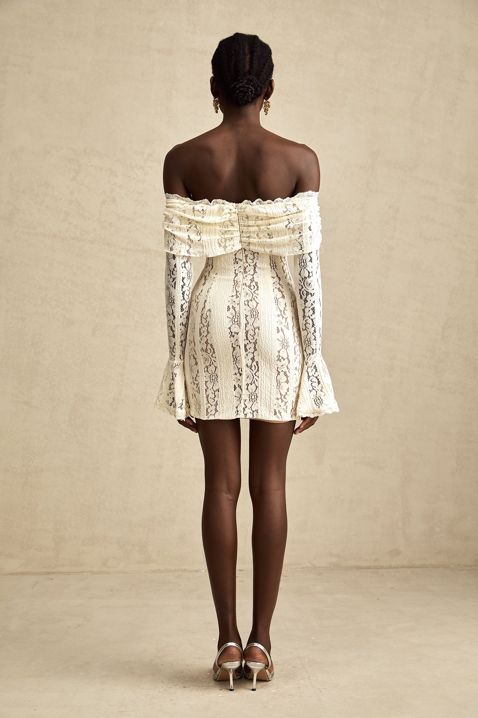 Émeline floral lace flared-cuff mini dress in Neutrals (Final Sale-US Only)